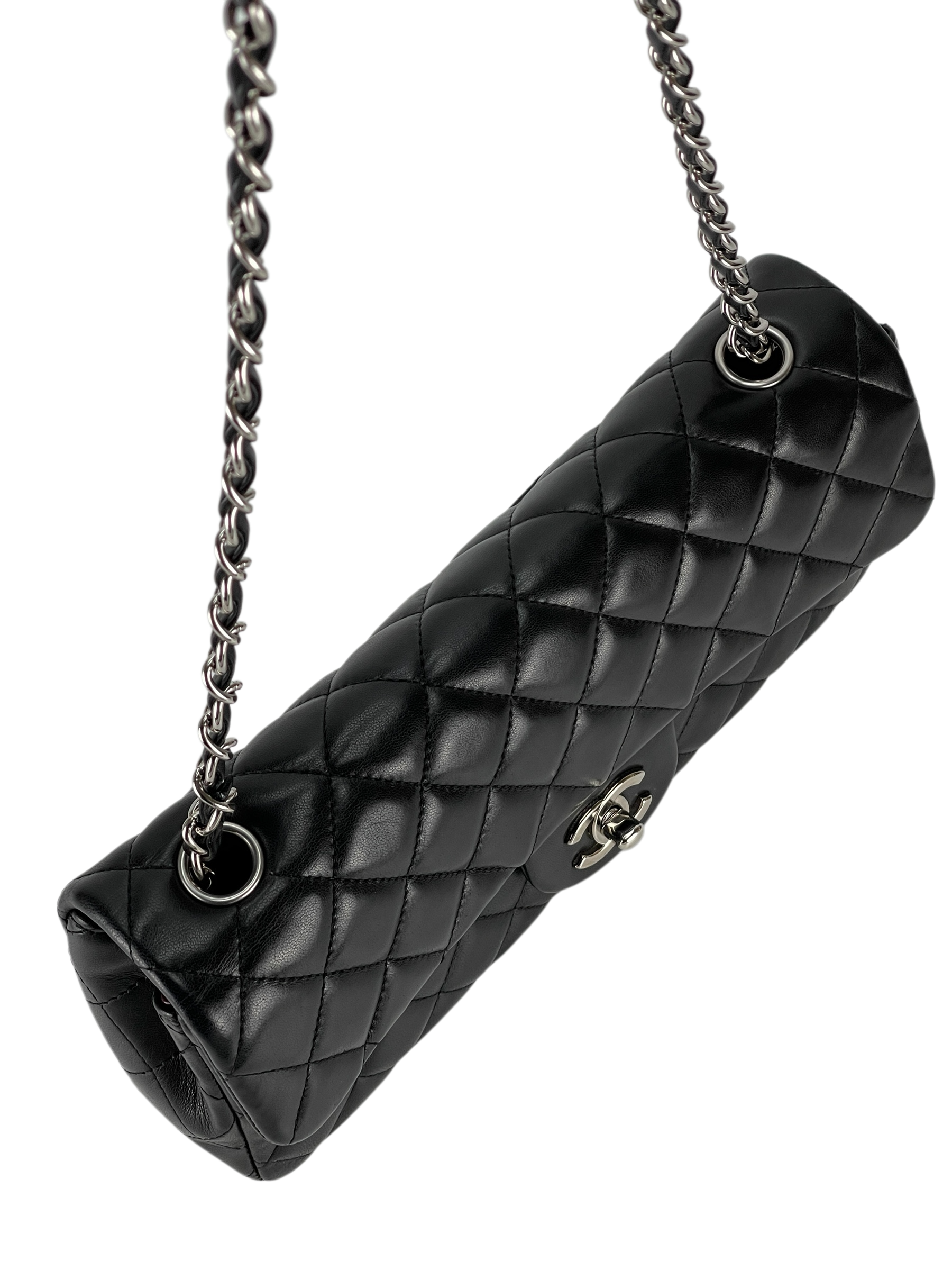 CHANEL - Black Lambskin Medium Classic Double Flap Shoulder Bag
