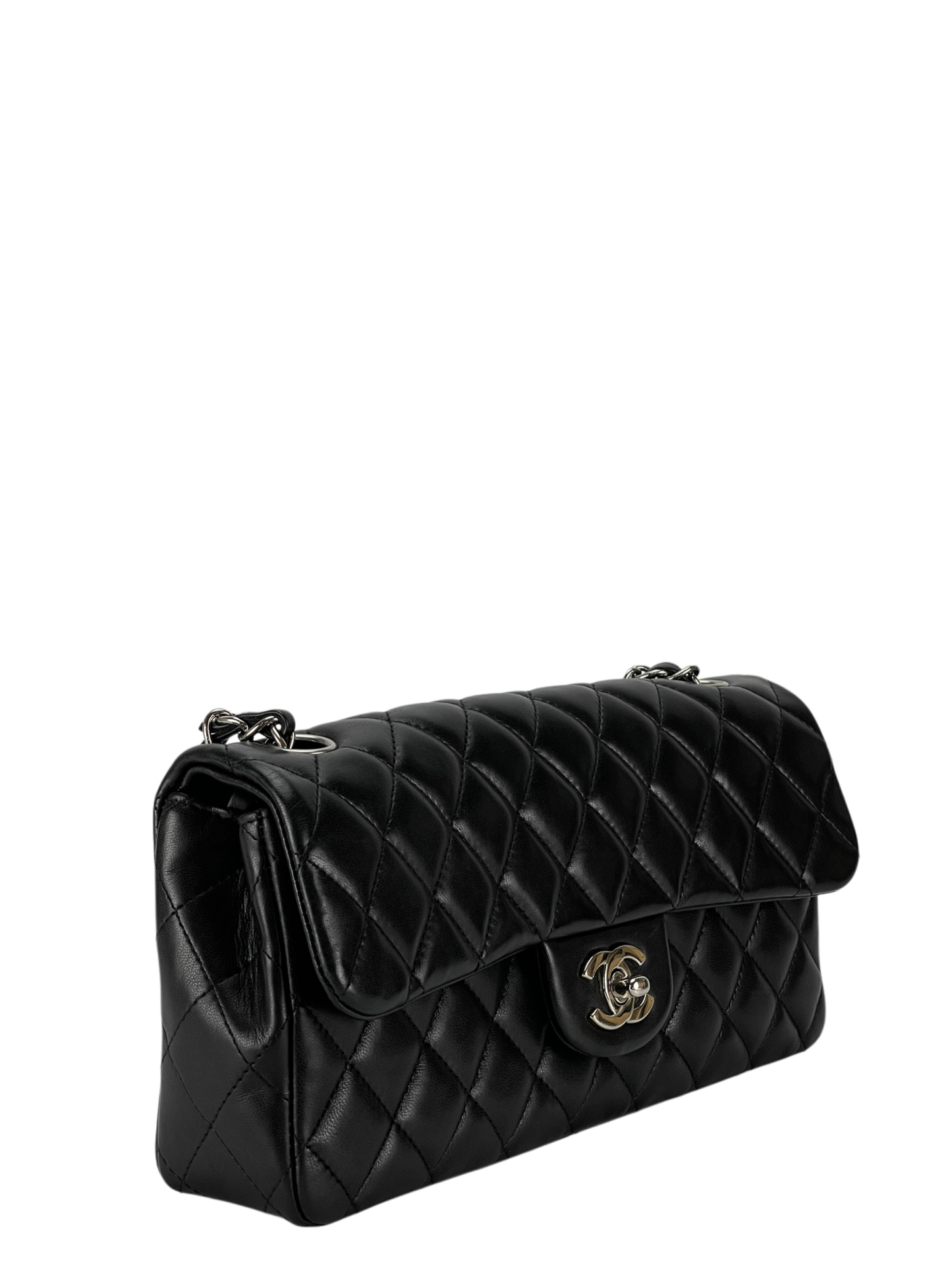 CHANEL - Black Lambskin Medium Classic Double Flap Shoulder Bag