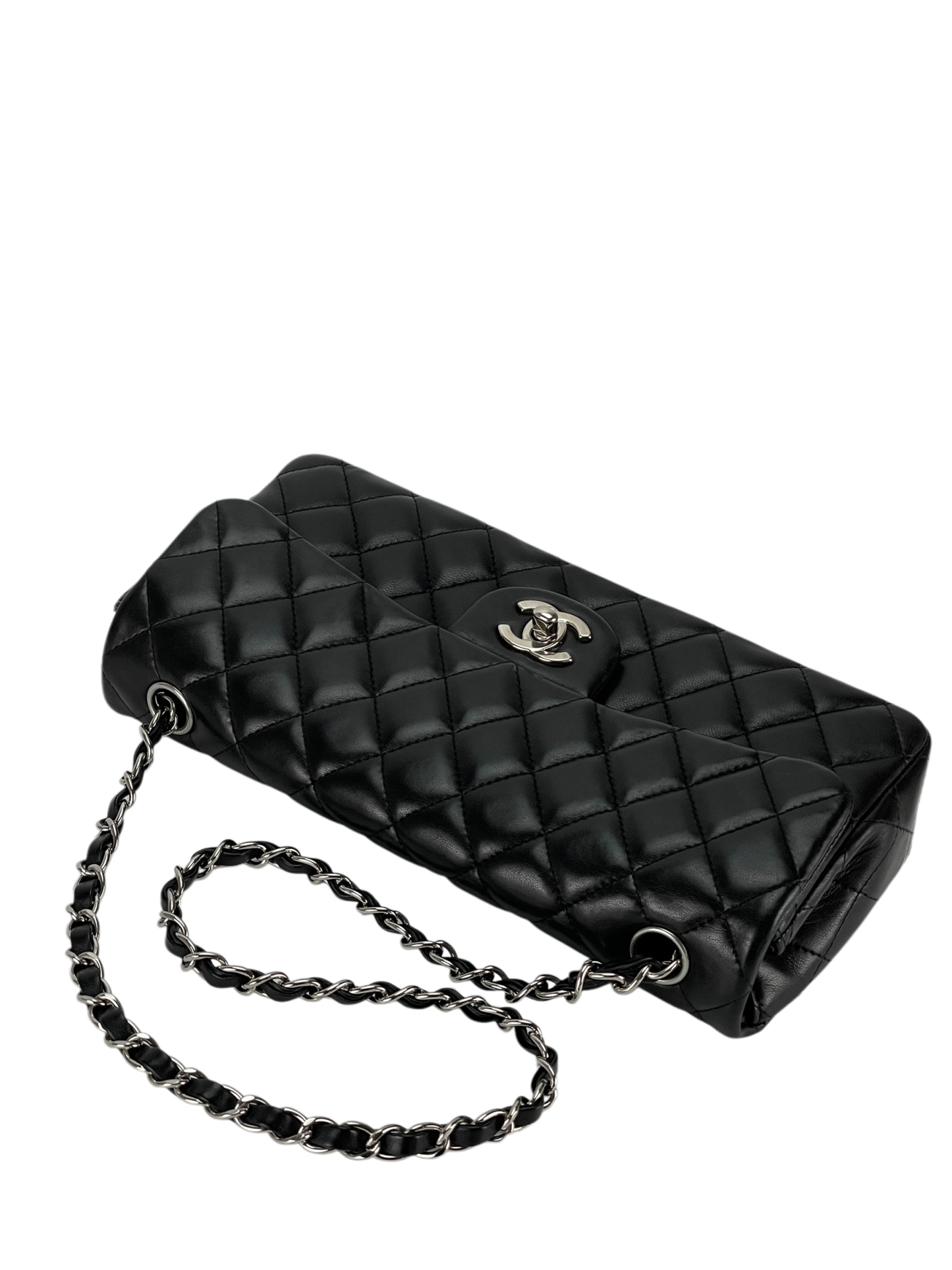 CHANEL - Black Lambskin Medium Classic Double Flap Shoulder Bag