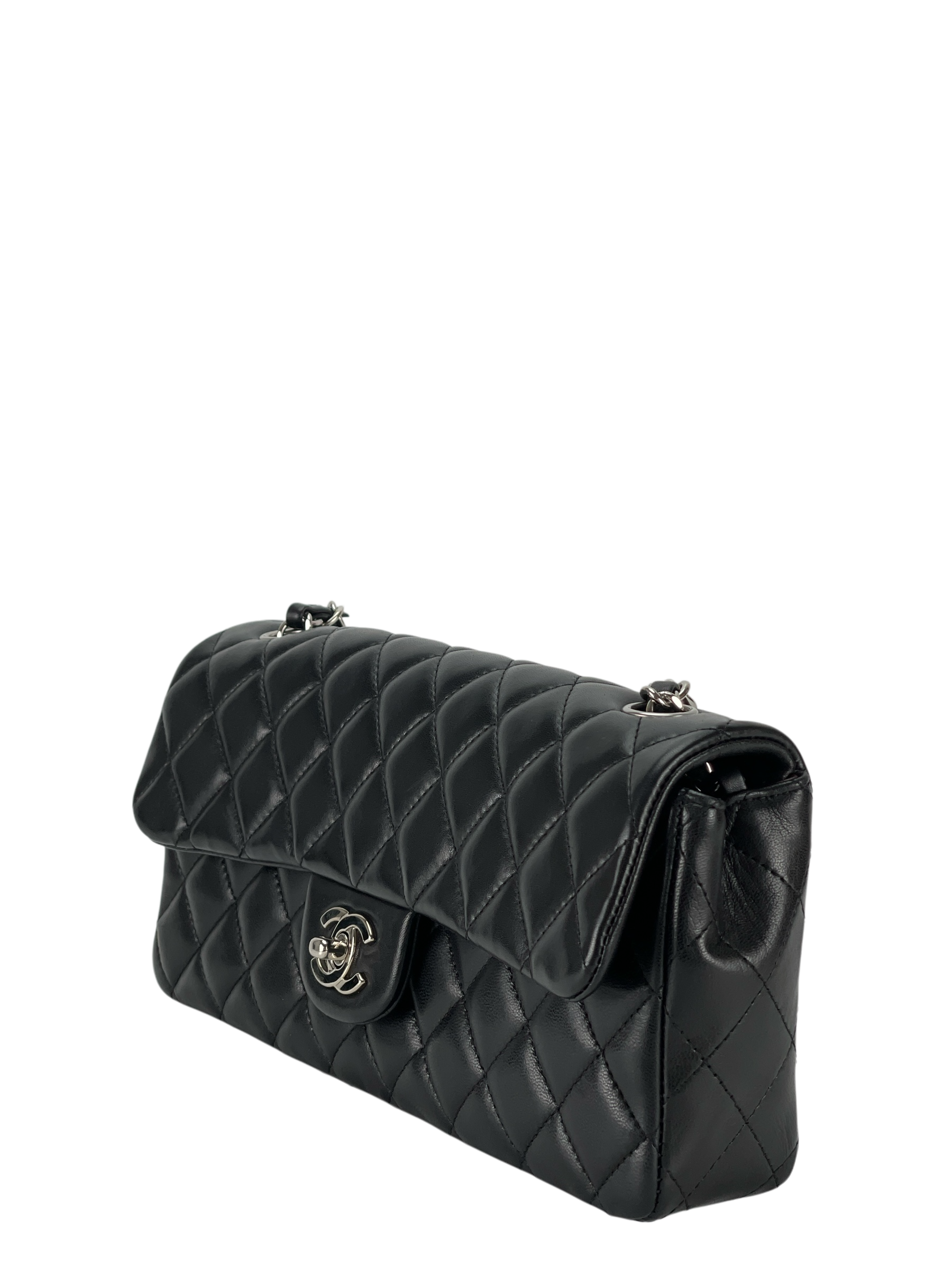 CHANEL - Black Lambskin Medium Classic Double Flap Shoulder Bag