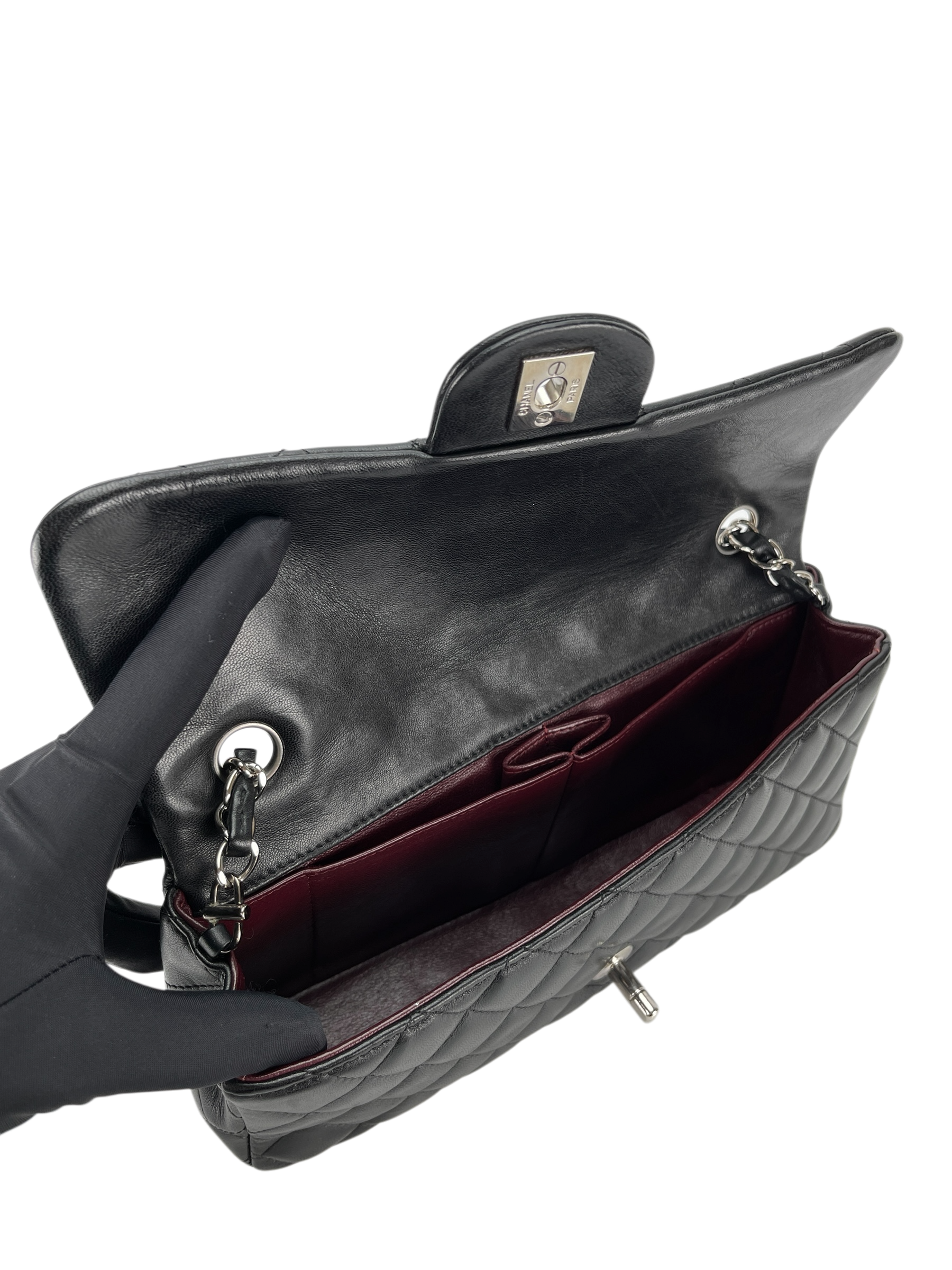 CHANEL - Black Lambskin Medium Classic Double Flap Shoulder Bag
