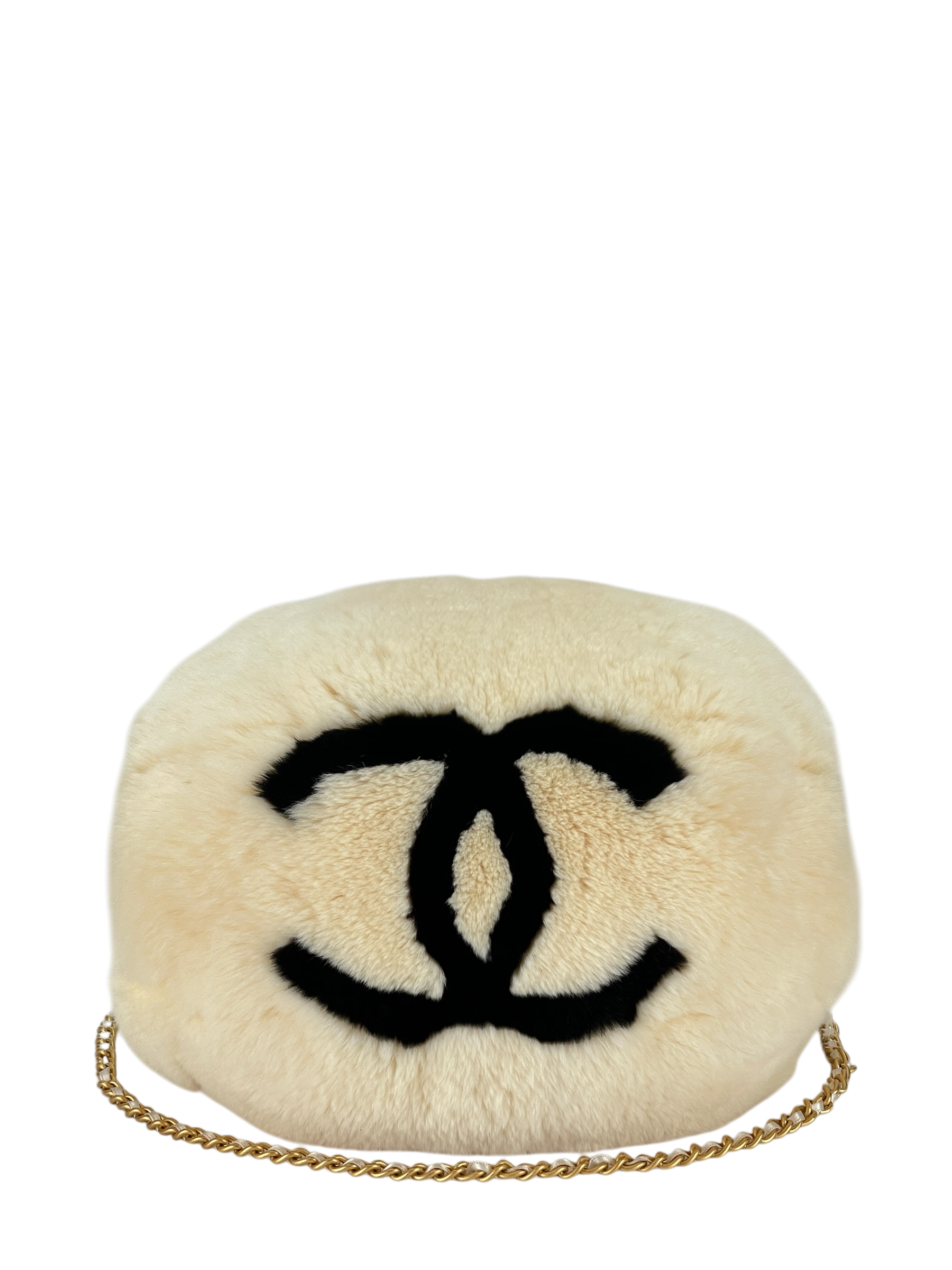 CHANEL - CC Logo Muff Fur Satchel Arm Chain Shoulder Bag