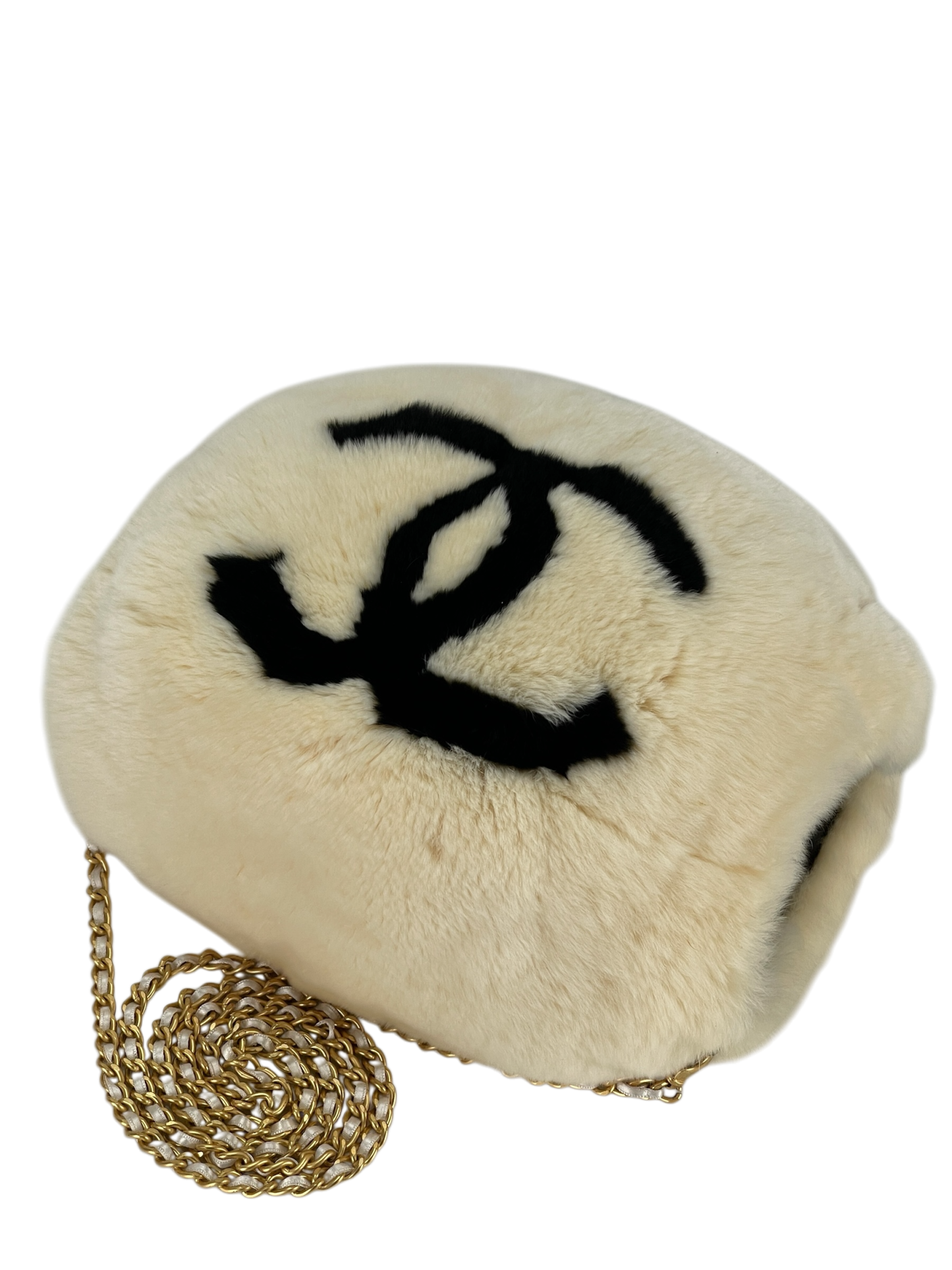 CHANEL - CC Logo Muff Fur Satchel Arm Chain Shoulder Bag