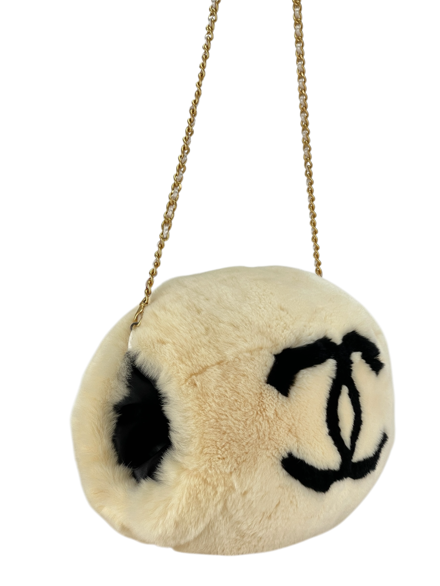 CHANEL - CC Logo Muff Fur Satchel Arm Chain Shoulder Bag