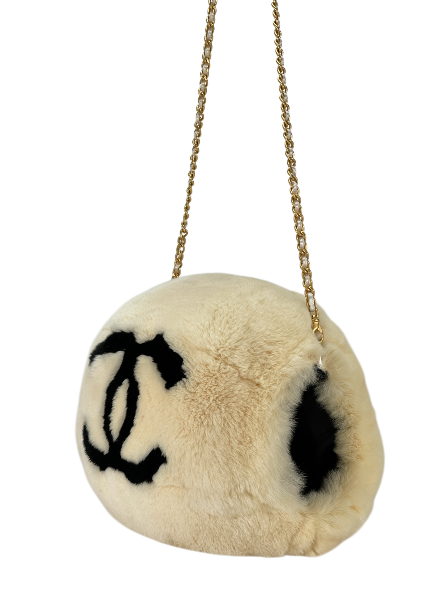 CHANEL - CC Logo Muff Fur Satchel Arm Chain Shoulder Bag