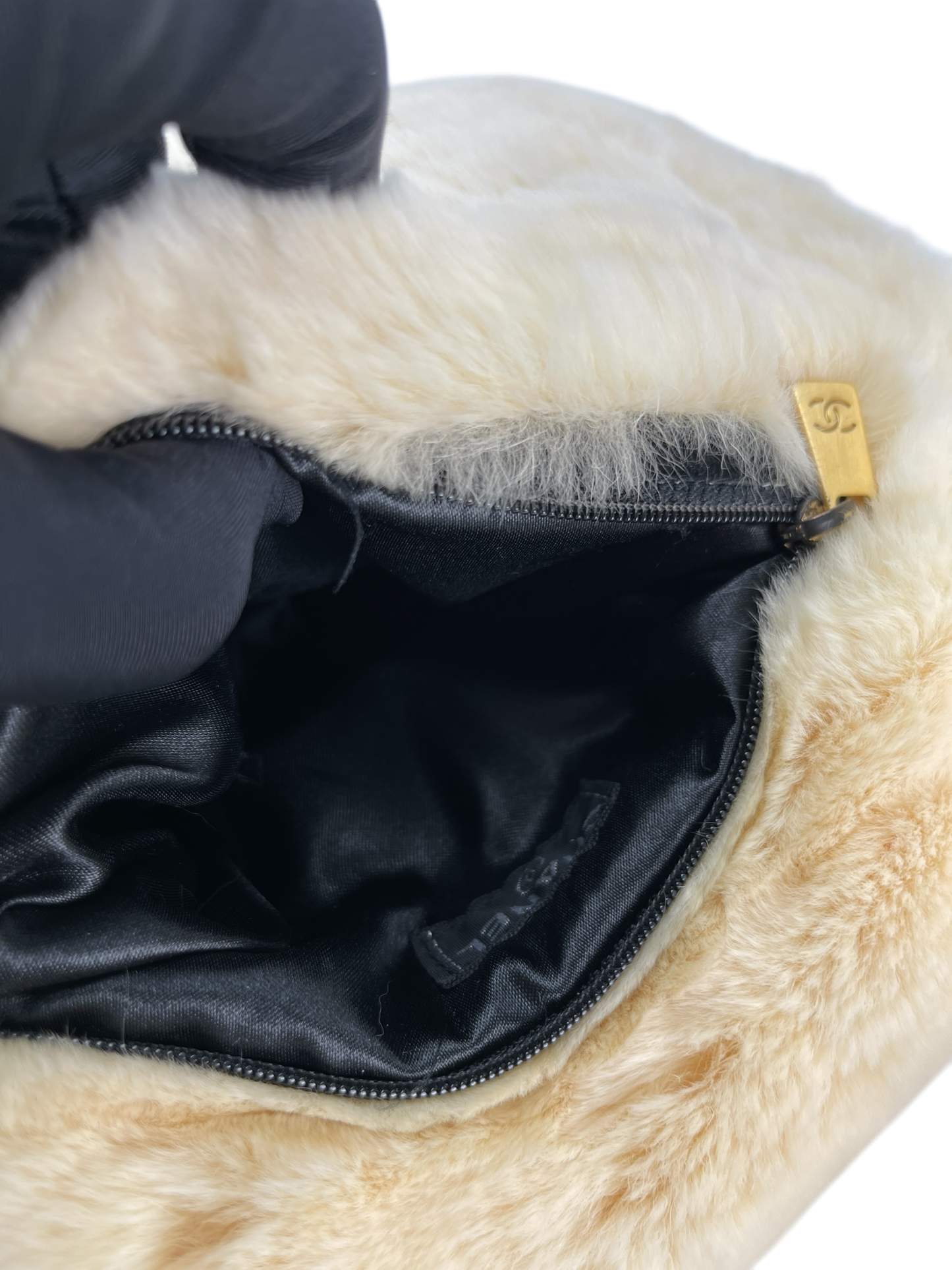 CHANEL - CC Logo Muff Fur Satchel Arm Chain Shoulder Bag