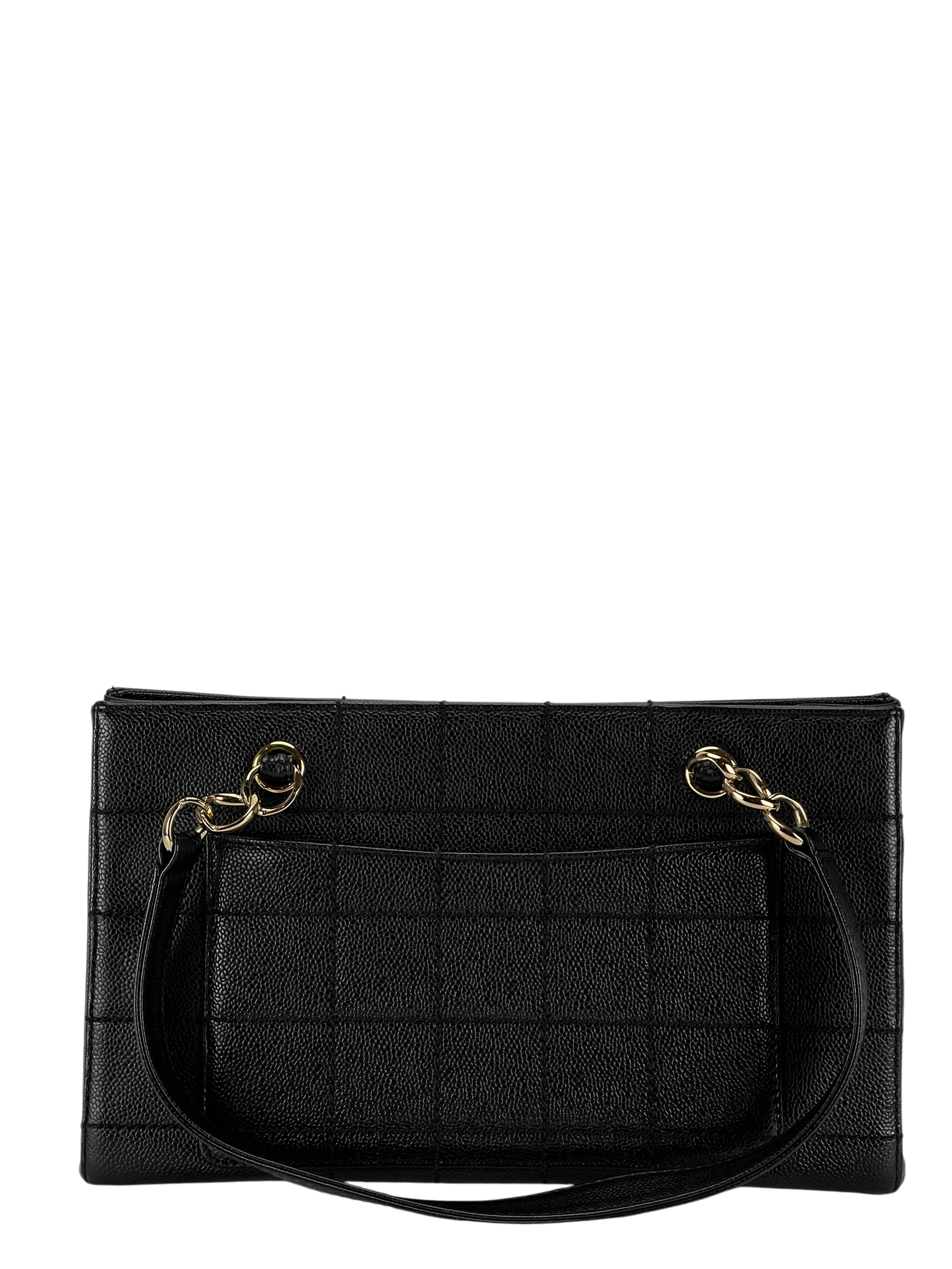CHANEL - Black Cavair Chocolate Bar Quilted Shoulder Bag