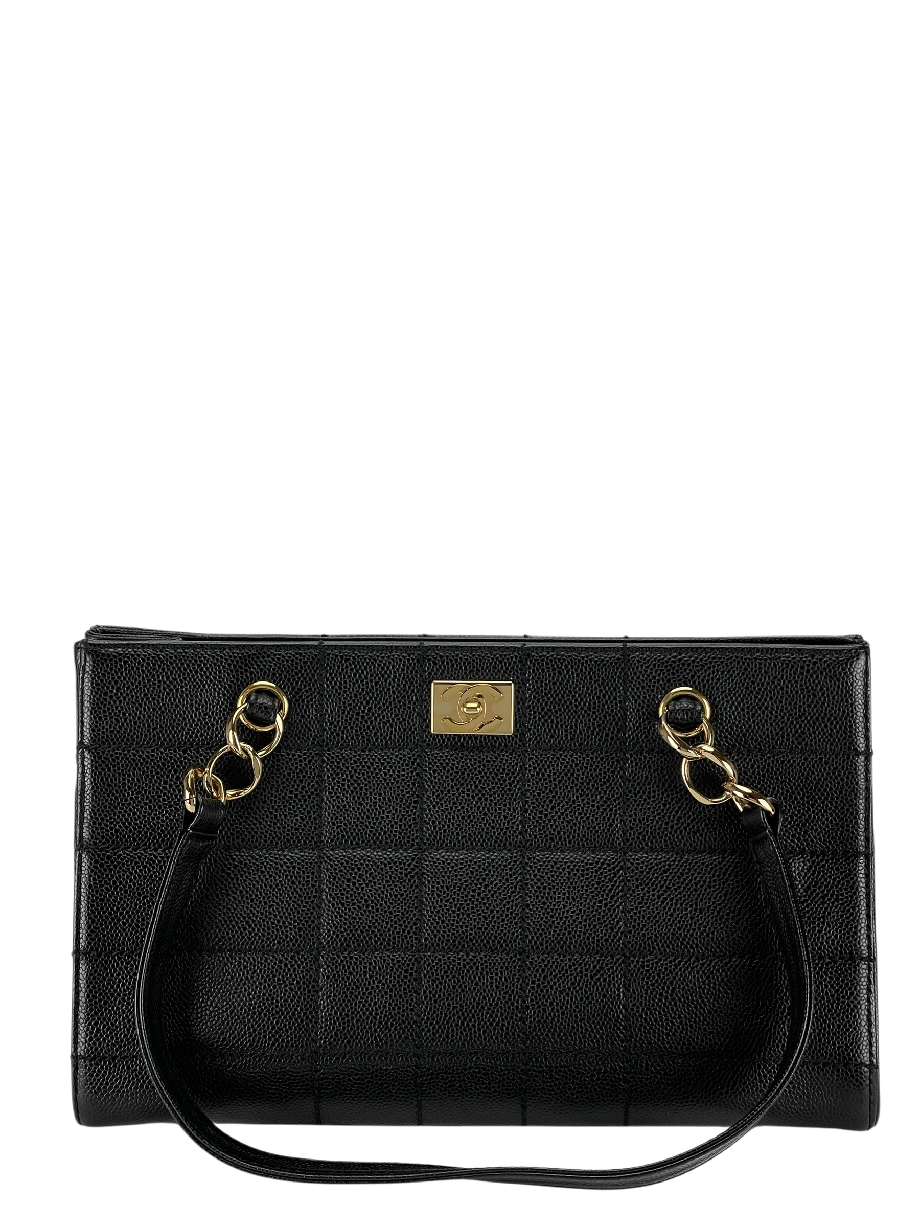 CHANEL - Black Cavair Chocolate Bar Quilted Shoulder Bag