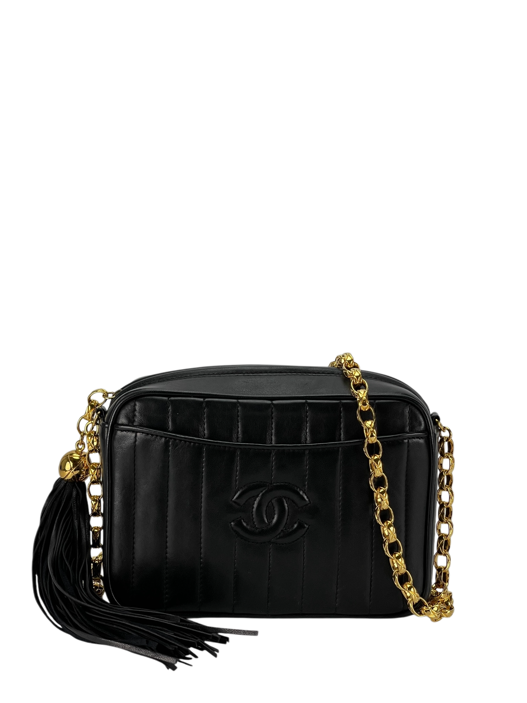 CHANEL - Black Lambskin Mini Chain Shoulder Camera Bag 