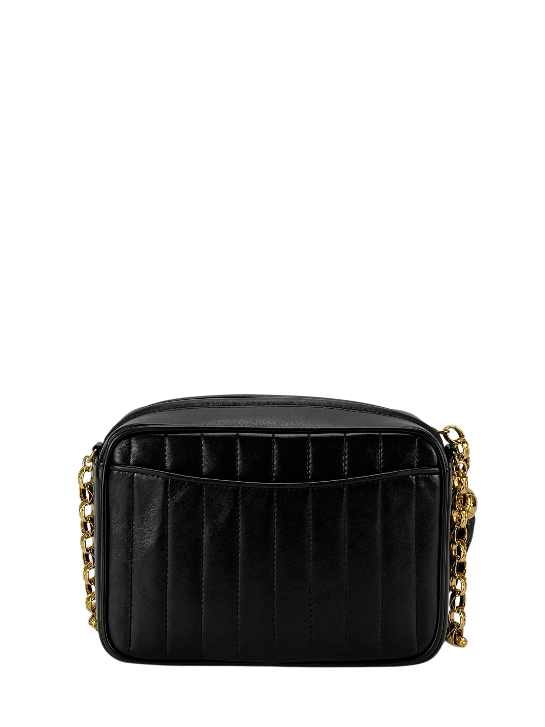 CHANEL - Black Lambskin Mini Chain Shoulder Camera Bag 
