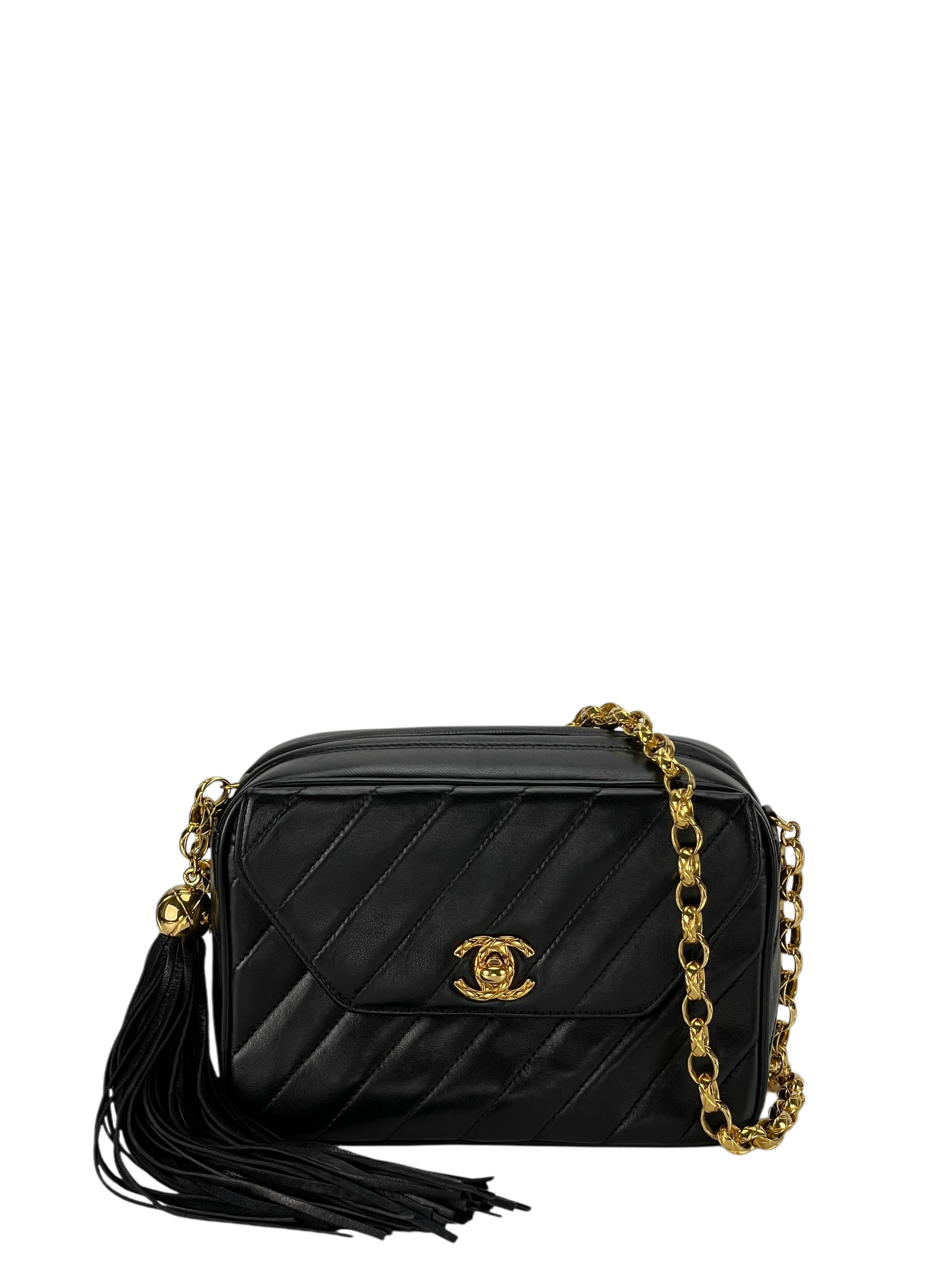 CHANEL - Black Lambskin Mini Chain Shoulder Camera Bag 