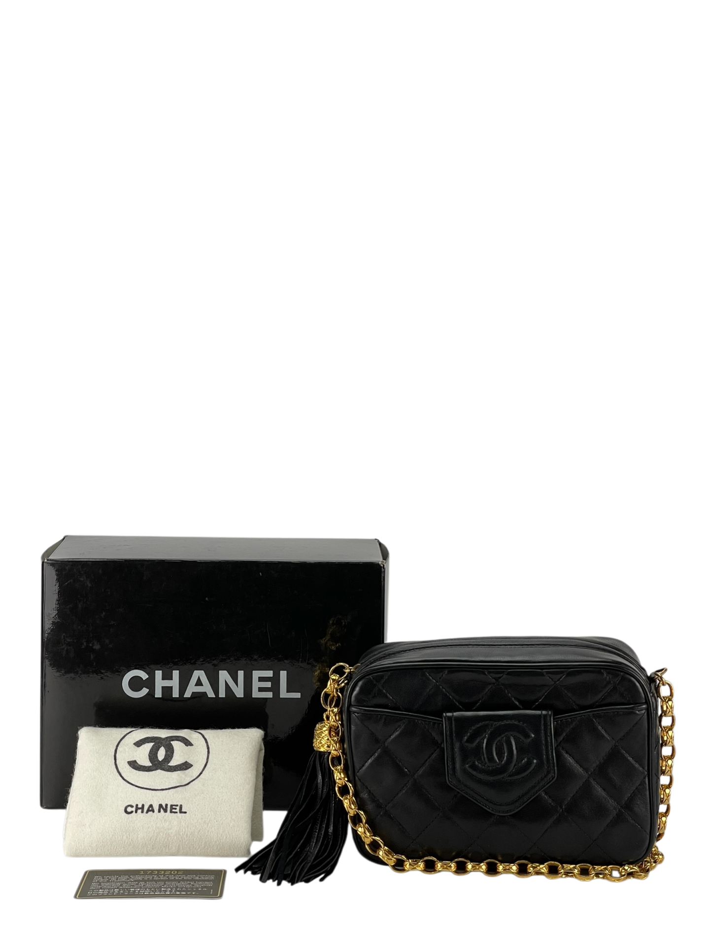 CHANEL - Black Lambskin Tassel Mini Chain Shoulder Camera Bag