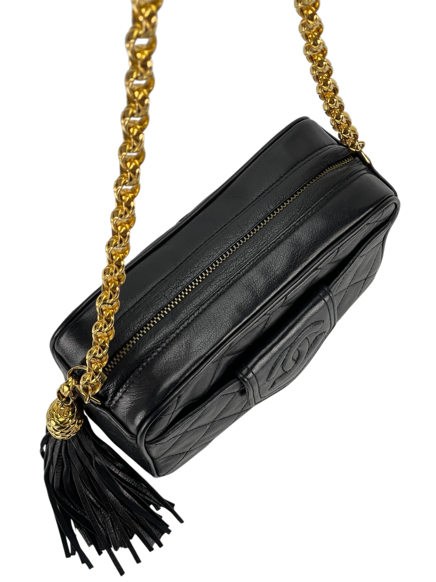 CHANEL - Black Lambskin Tassel Mini Chain Shoulder Camera Bag