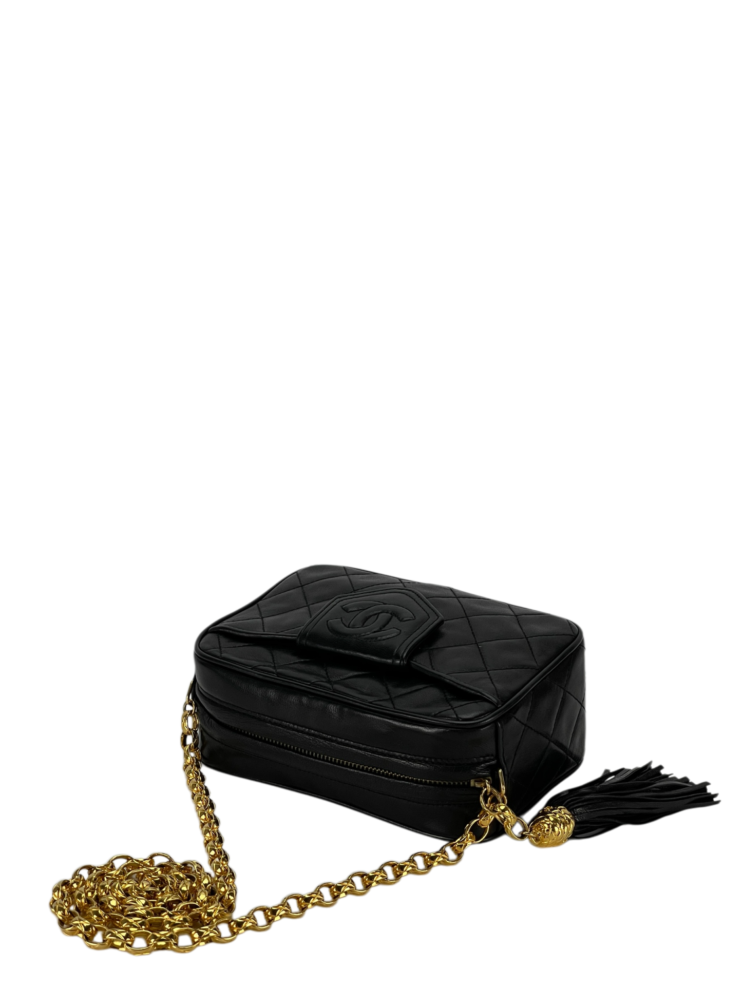 CHANEL - Black Lambskin Tassel Mini Chain Shoulder Camera Bag