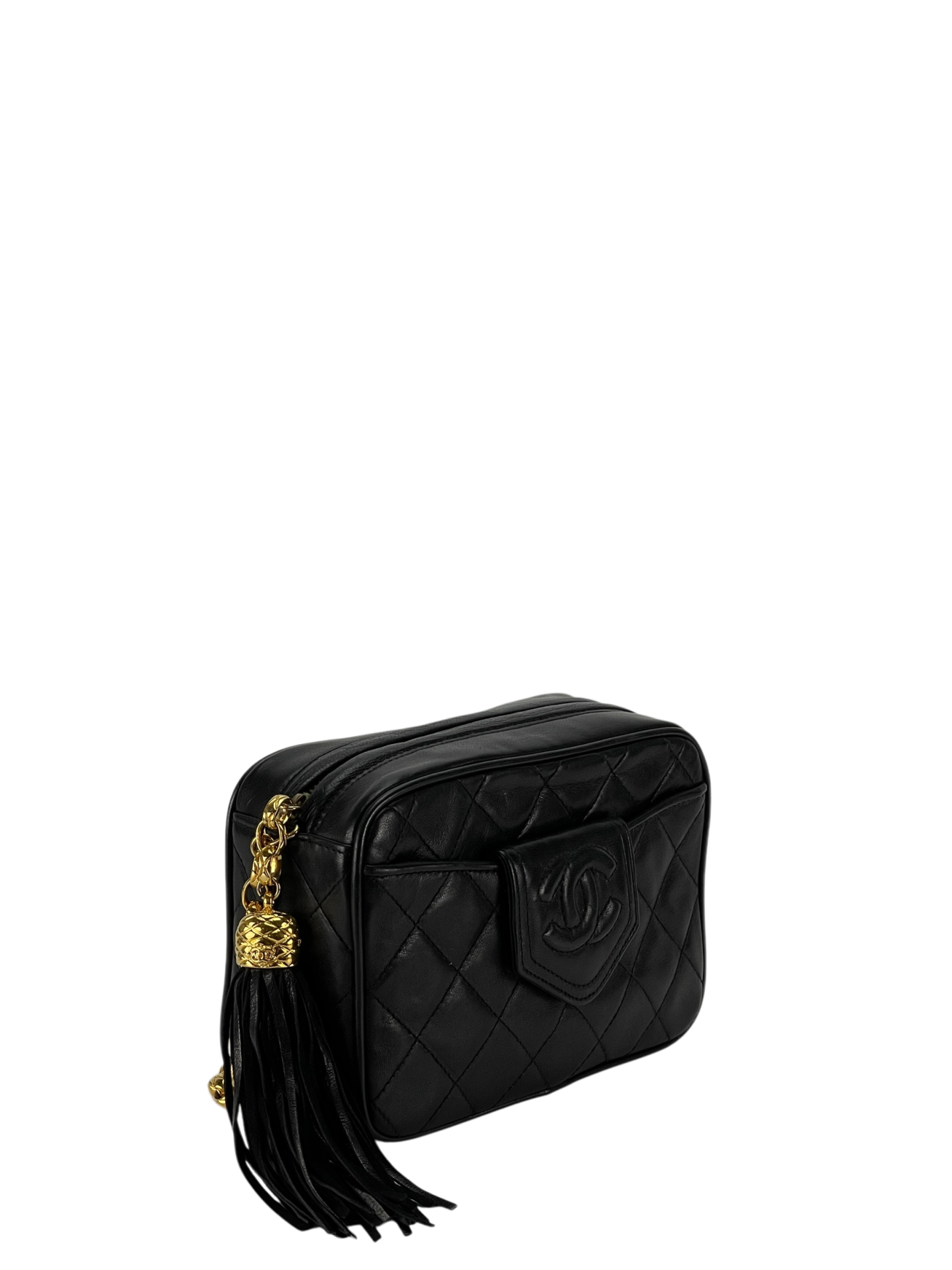 CHANEL - Black Lambskin Tassel Mini Chain Shoulder Camera Bag