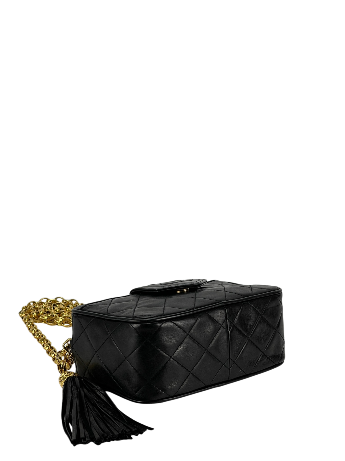 CHANEL - Black Lambskin Tassel Mini Chain Shoulder Camera Bag