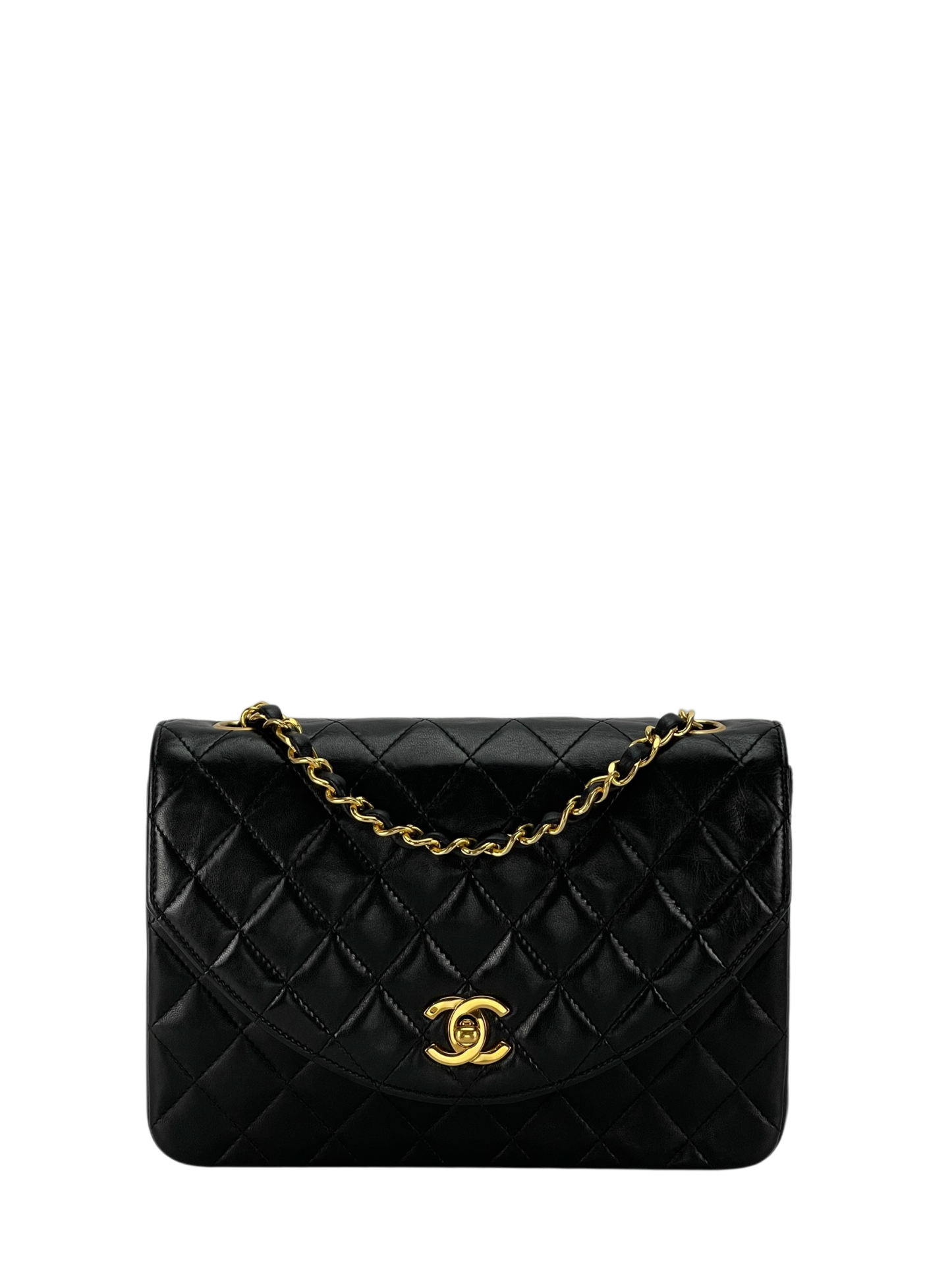 CHANEL - Black Lambskin Matelasse Coco Mark Turnlock Shoulder Bag