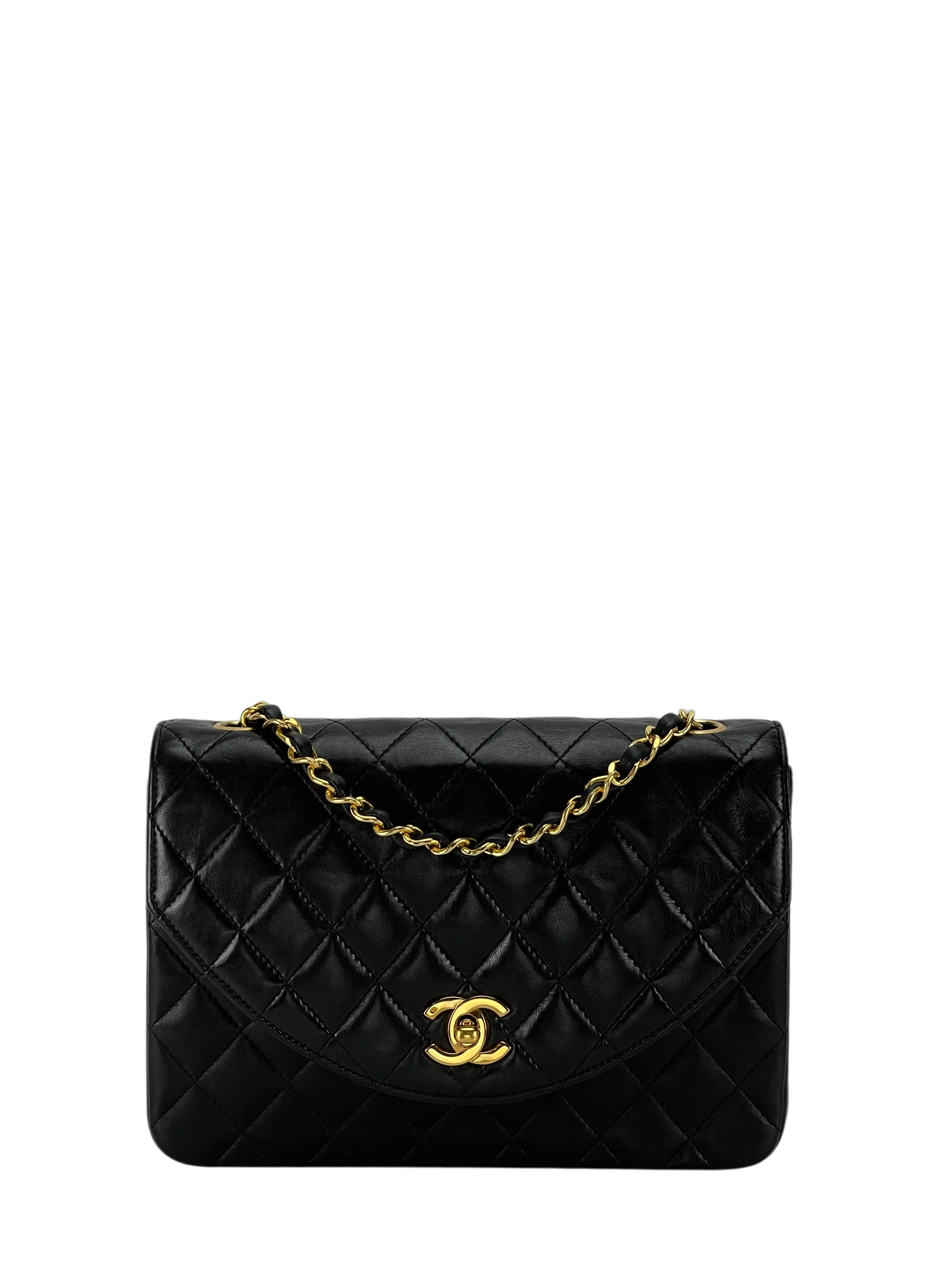 CHANEL - Black Lambskin Matelasse Coco Mark Turnlock Shoulder Bag