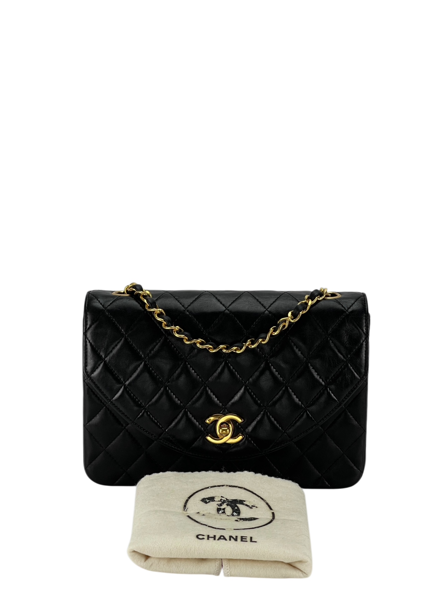 CHANEL - Black Lambskin Matelasse Coco Mark Turnlock Shoulder Bag