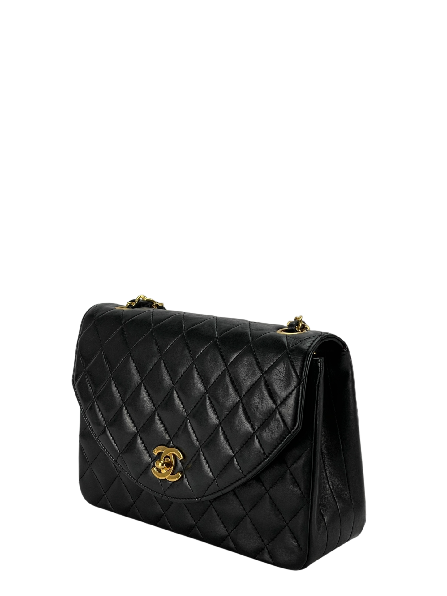 CHANEL - Black Lambskin Matelasse Coco Mark Turnlock Shoulder Bag