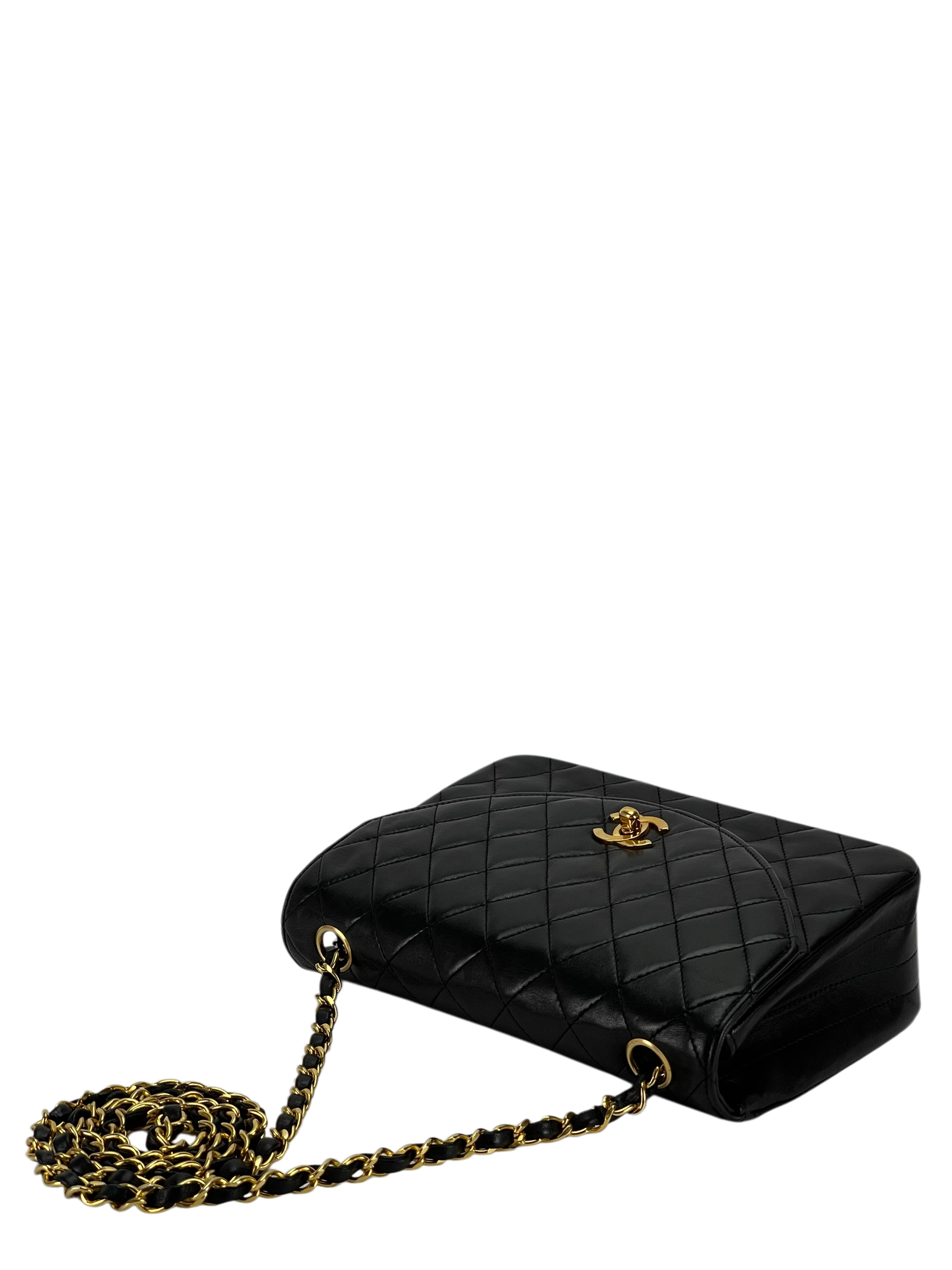 CHANEL - Black Lambskin Matelasse Coco Mark Turnlock Shoulder Bag