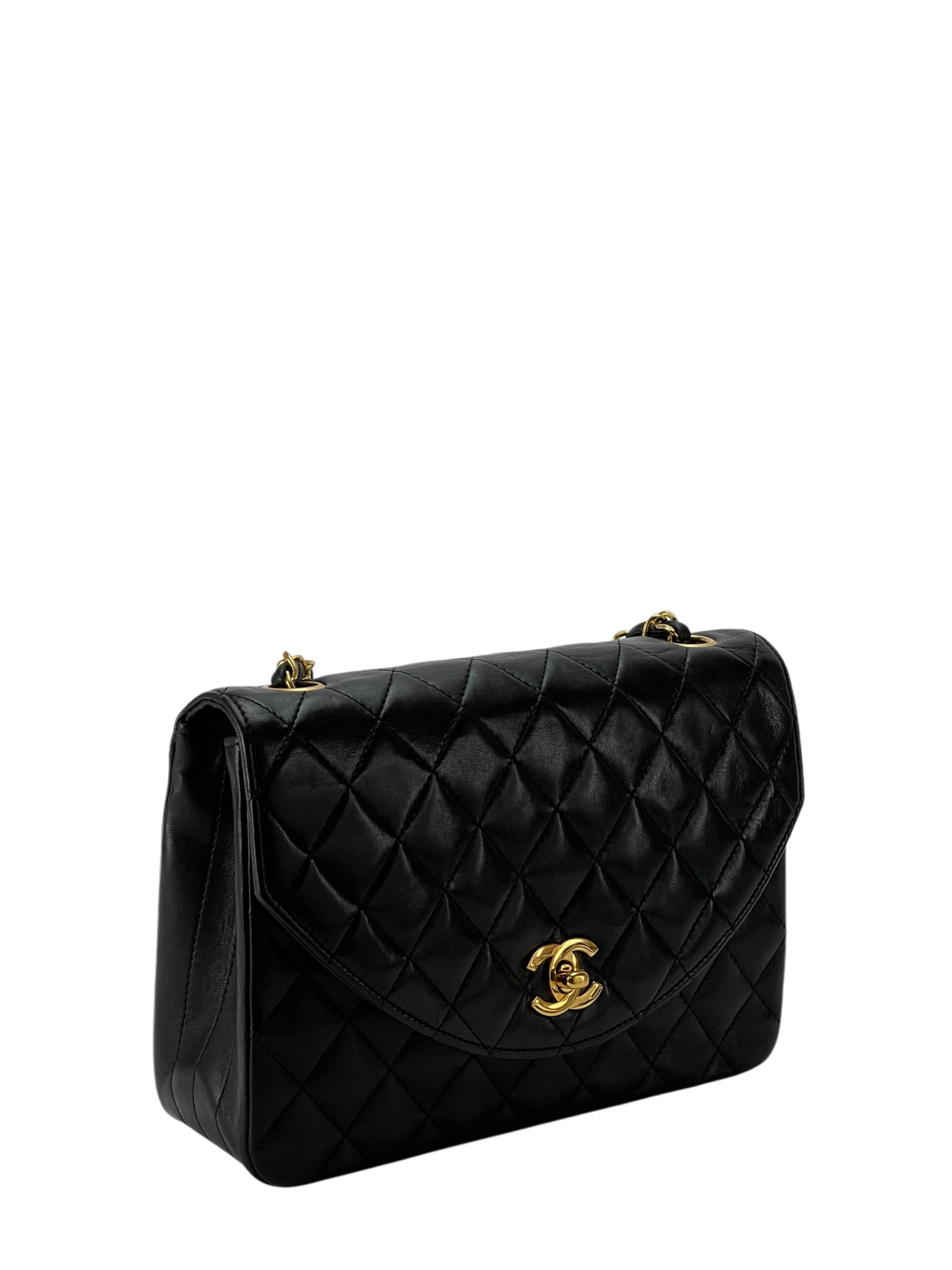 CHANEL - Black Lambskin Matelasse Coco Mark Turnlock Shoulder Bag