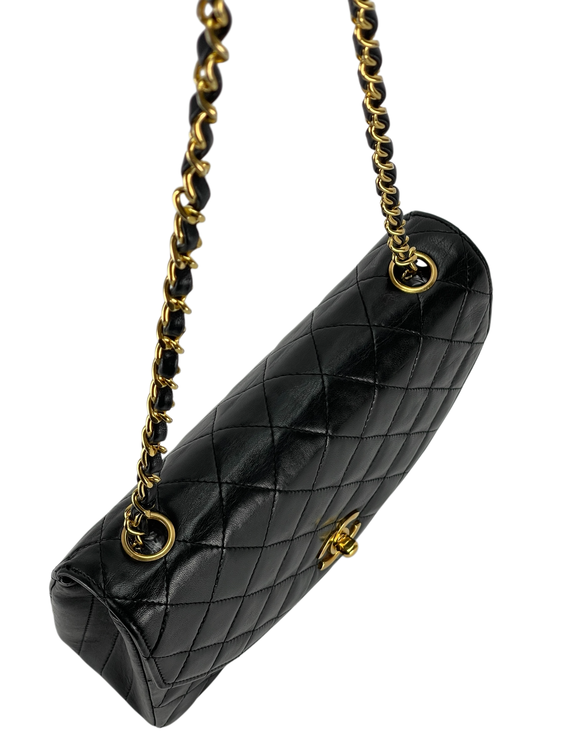 CHANEL - Black Lambskin Matelasse Coco Mark Turnlock Shoulder Bag