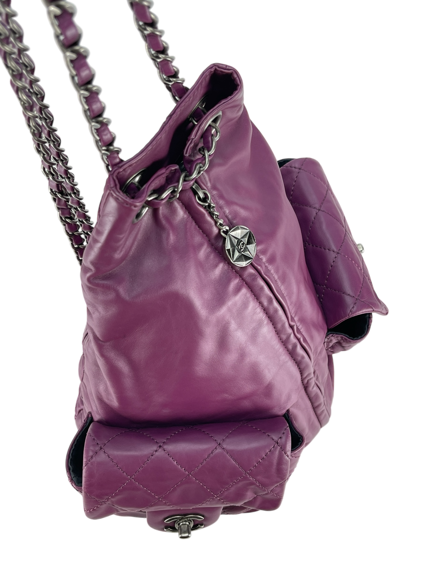 CHANEL - Matelasse Lambskin Chain Backpack Purple Gunmetallic Hardware