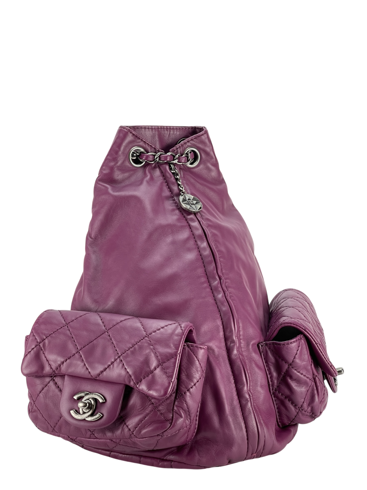 CHANEL - Matelasse Lambskin Chain Backpack Purple Gunmetallic Hardware