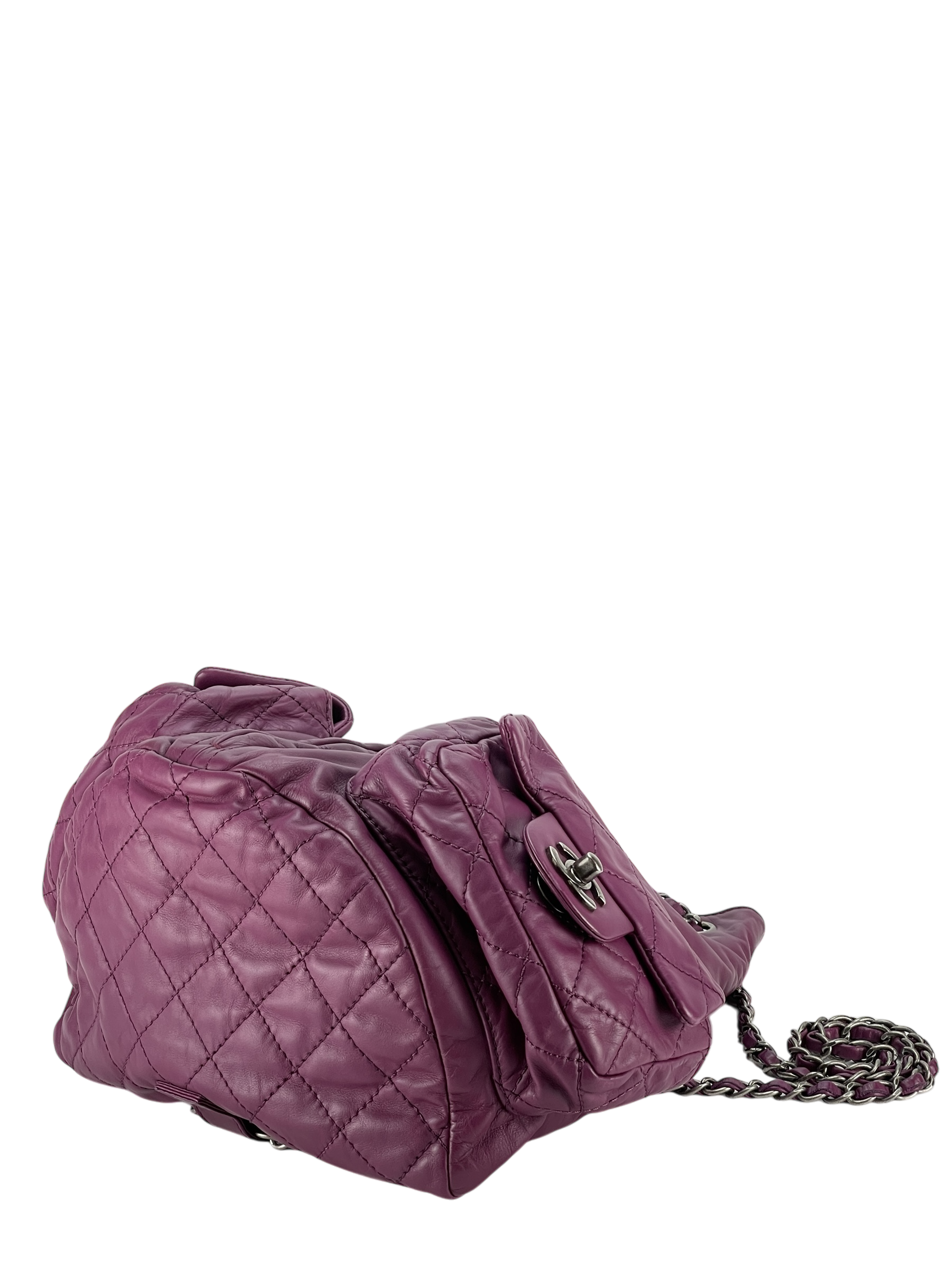 CHANEL - Matelasse Lambskin Chain Backpack Purple Gunmetallic Hardware