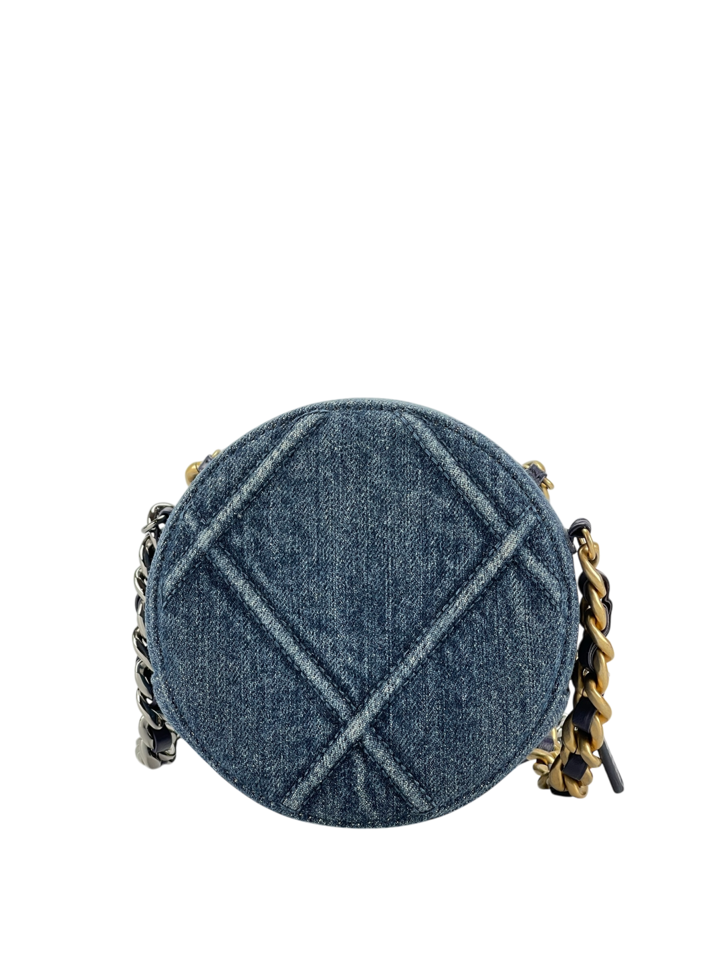 CHANEL - Blue Denim 19 Round Clutch With Chain