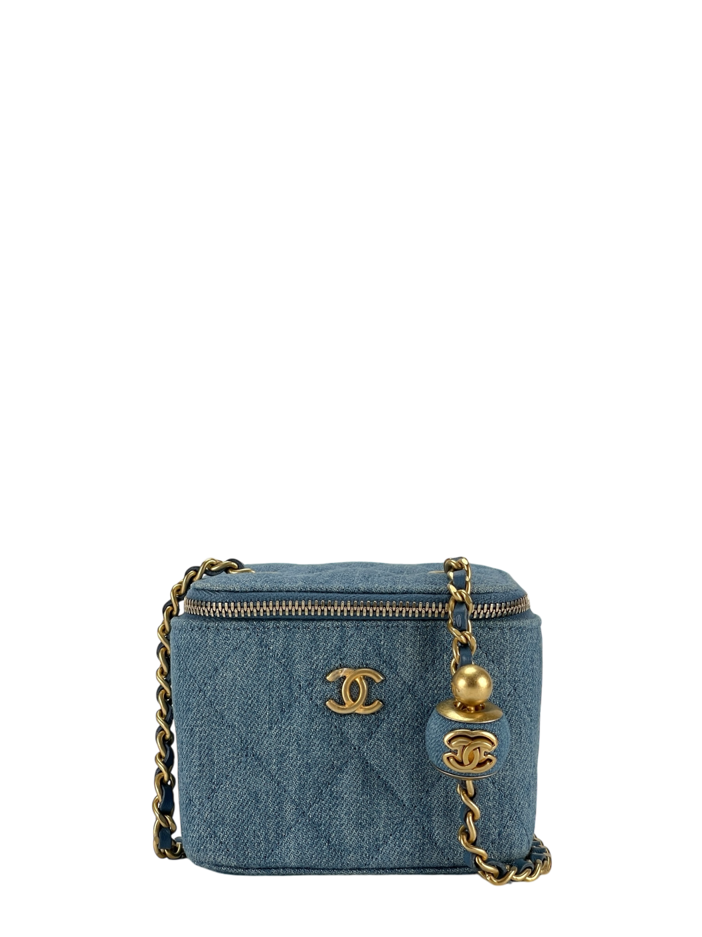 CHANEL - Blue Mini Denim Pearl Crush Vanity Chain Shoulder Bag