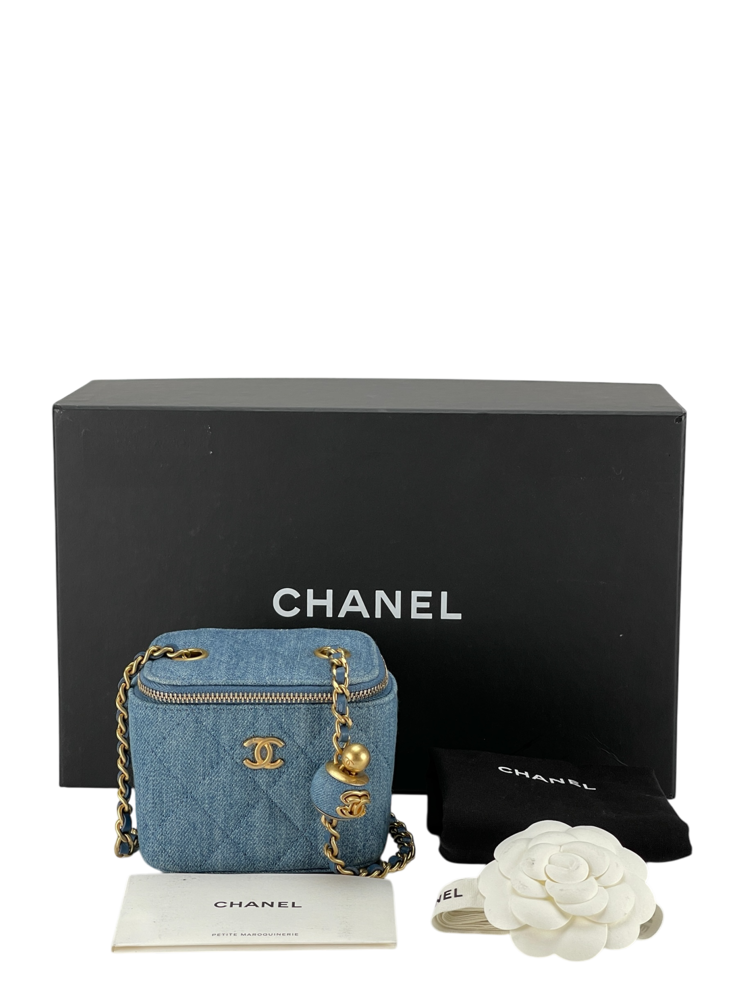 CHANEL - Blue Mini Denim Pearl Crush Vanity Chain Shoulder Bag