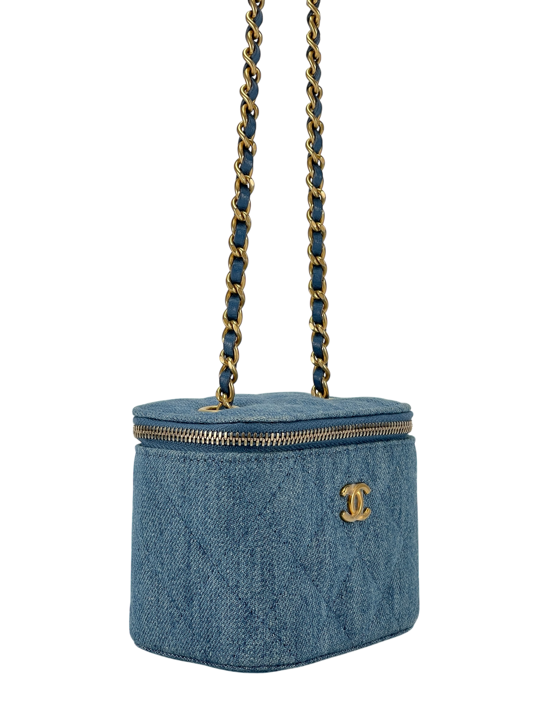 CHANEL - Blue Mini Denim Pearl Crush Vanity Chain Shoulder Bag