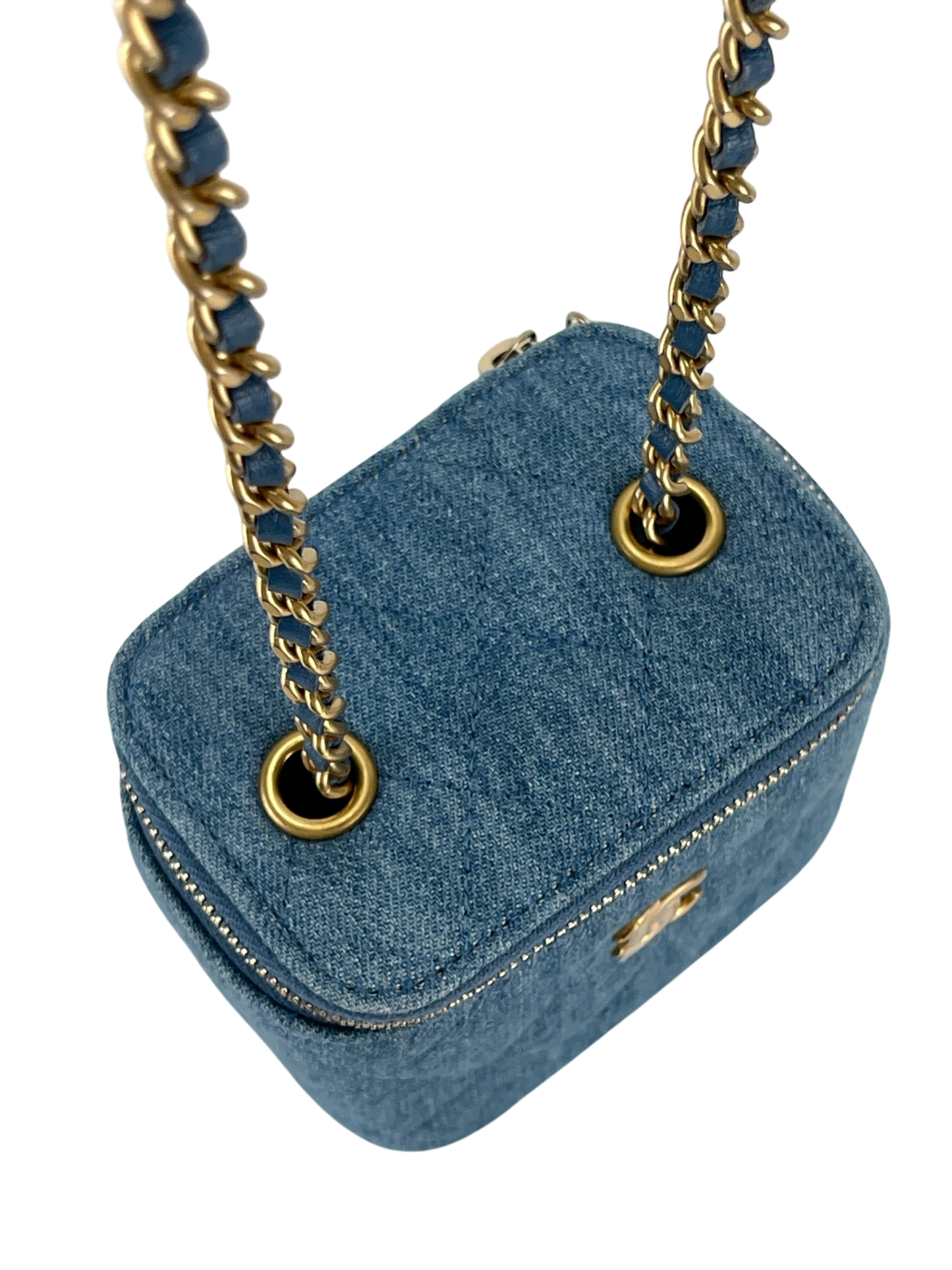 CHANEL - Blue Mini Denim Pearl Crush Vanity Chain Shoulder Bag