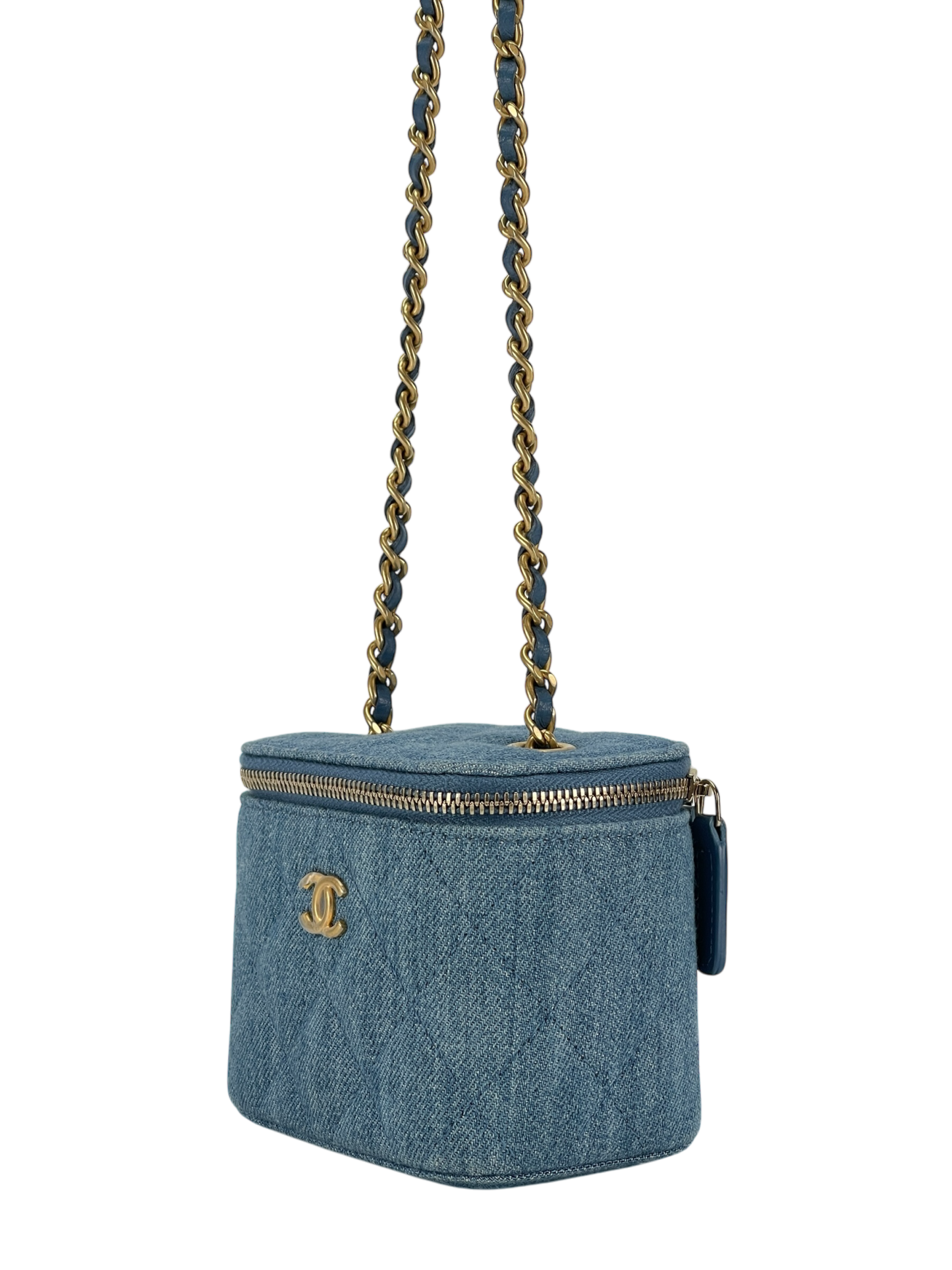CHANEL - Blue Mini Denim Pearl Crush Vanity Chain Shoulder Bag