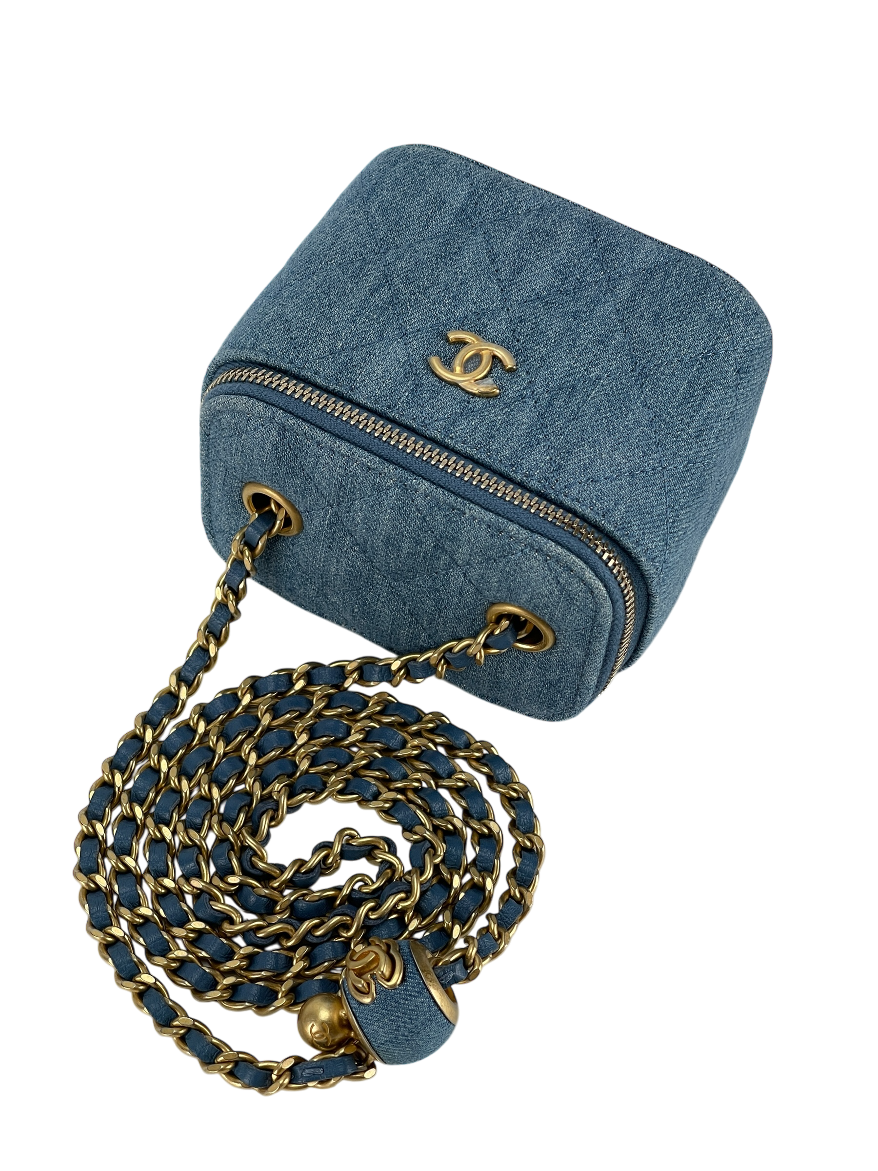 CHANEL - Blue Mini Denim Pearl Crush Vanity Chain Shoulder Bag