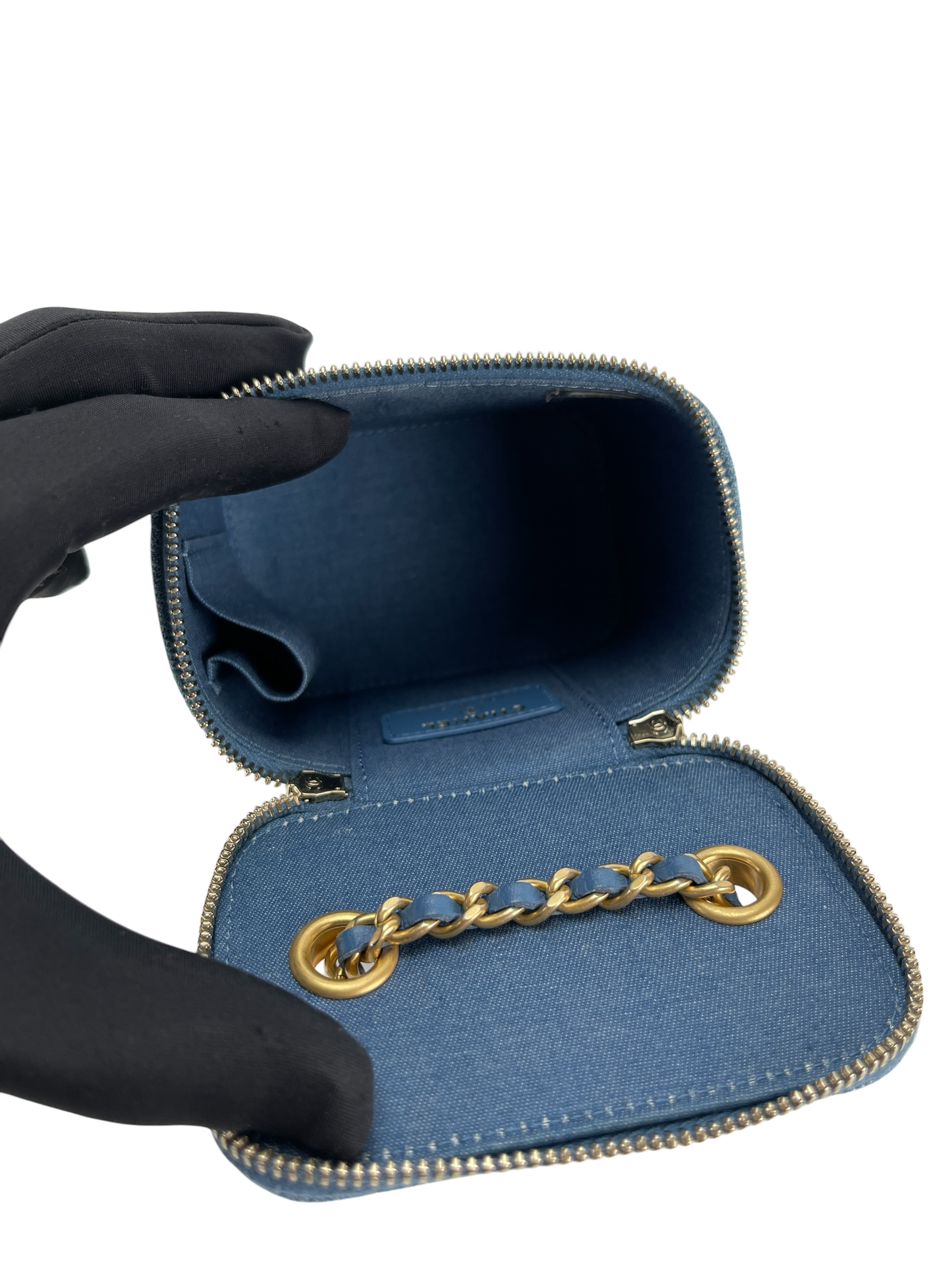 CHANEL - Blue Mini Denim Pearl Crush Vanity Chain Shoulder Bag