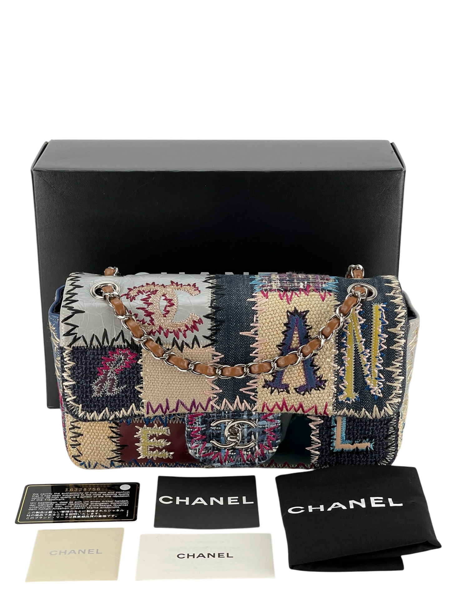 CHANEL - 2012 Patchwork Classic Flap Double Chain Shoulder Bag Tweed (CF25)