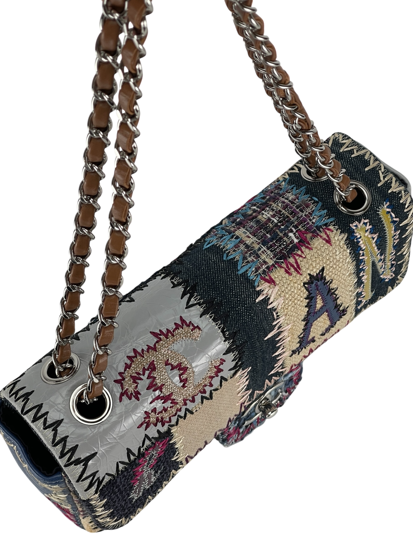 CHANEL - 2012 Patchwork Classic Flap Double Chain Shoulder Bag Tweed (CF25)