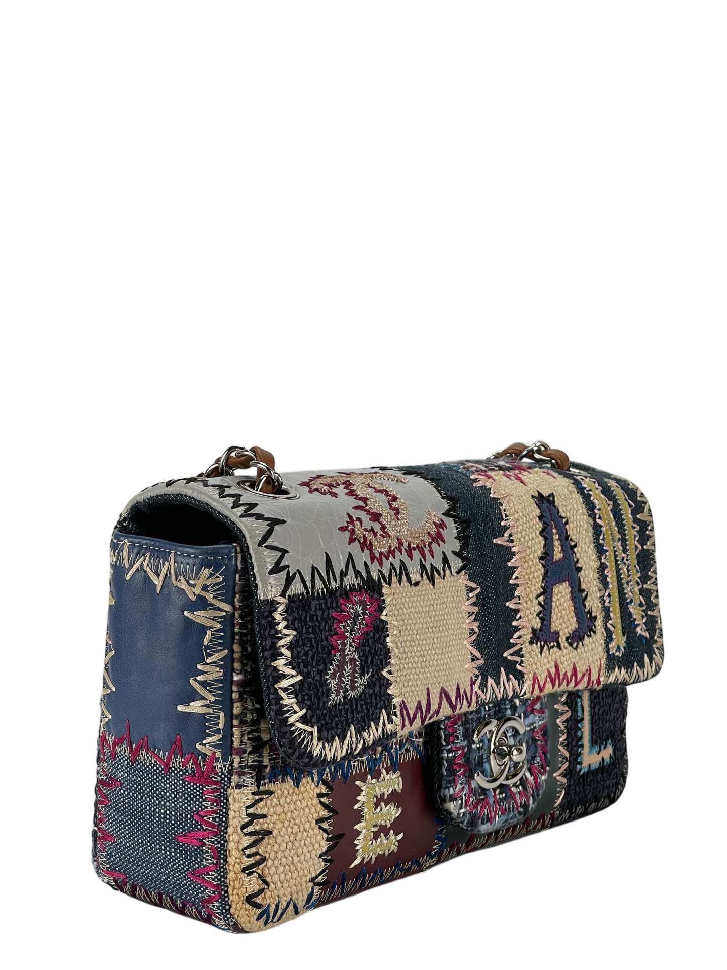 CHANEL - 2012 Patchwork Classic Flap Double Chain Shoulder Bag Tweed (CF25)