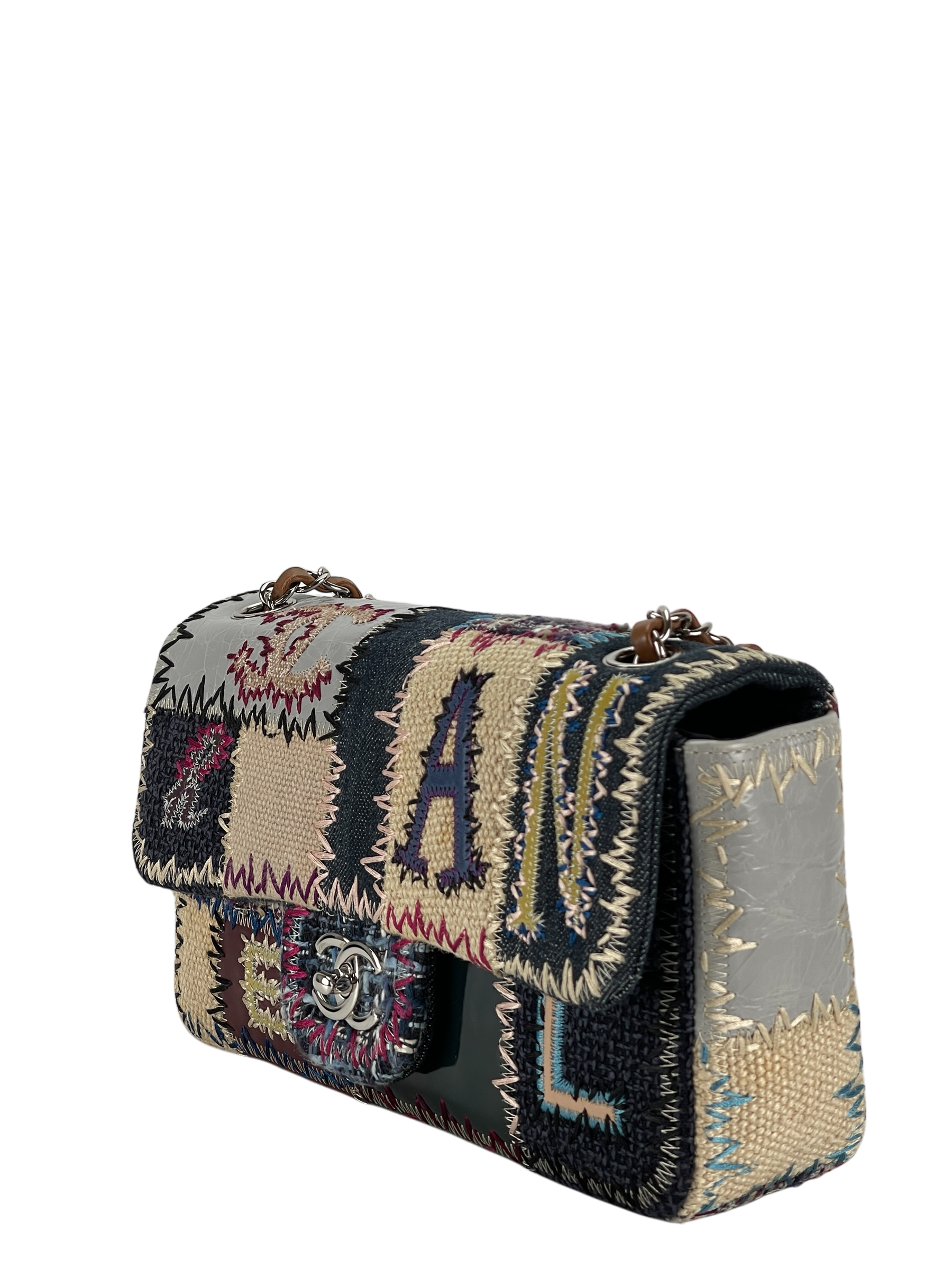 CHANEL - 2012 Patchwork Classic Flap Double Chain Shoulder Bag Tweed (CF25)