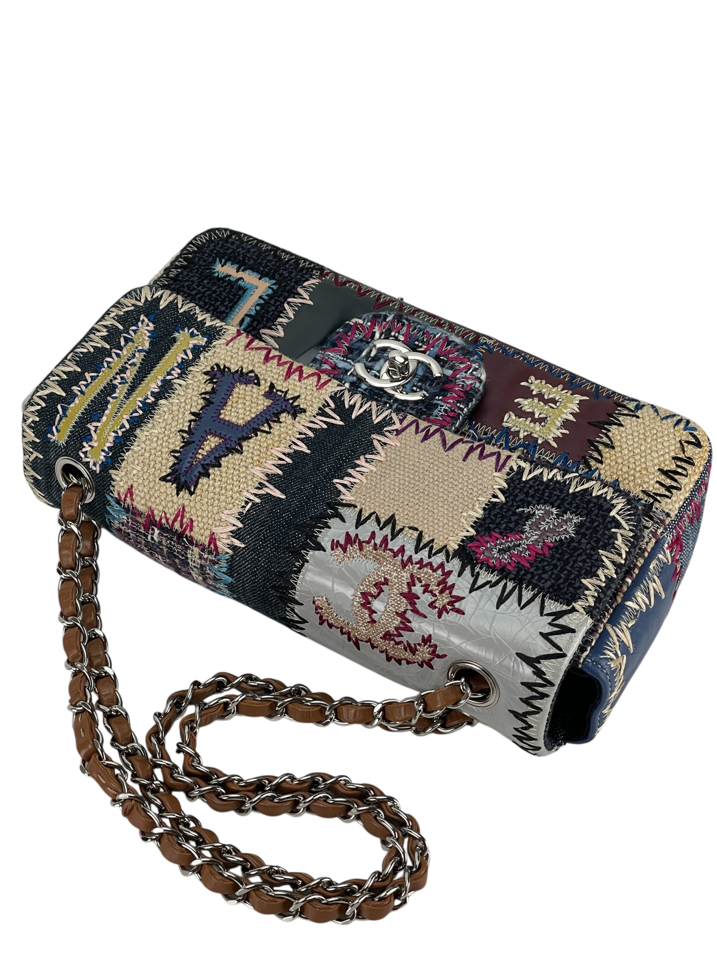 CHANEL - 2012 Patchwork Classic Flap Double Chain Shoulder Bag Tweed (CF25)