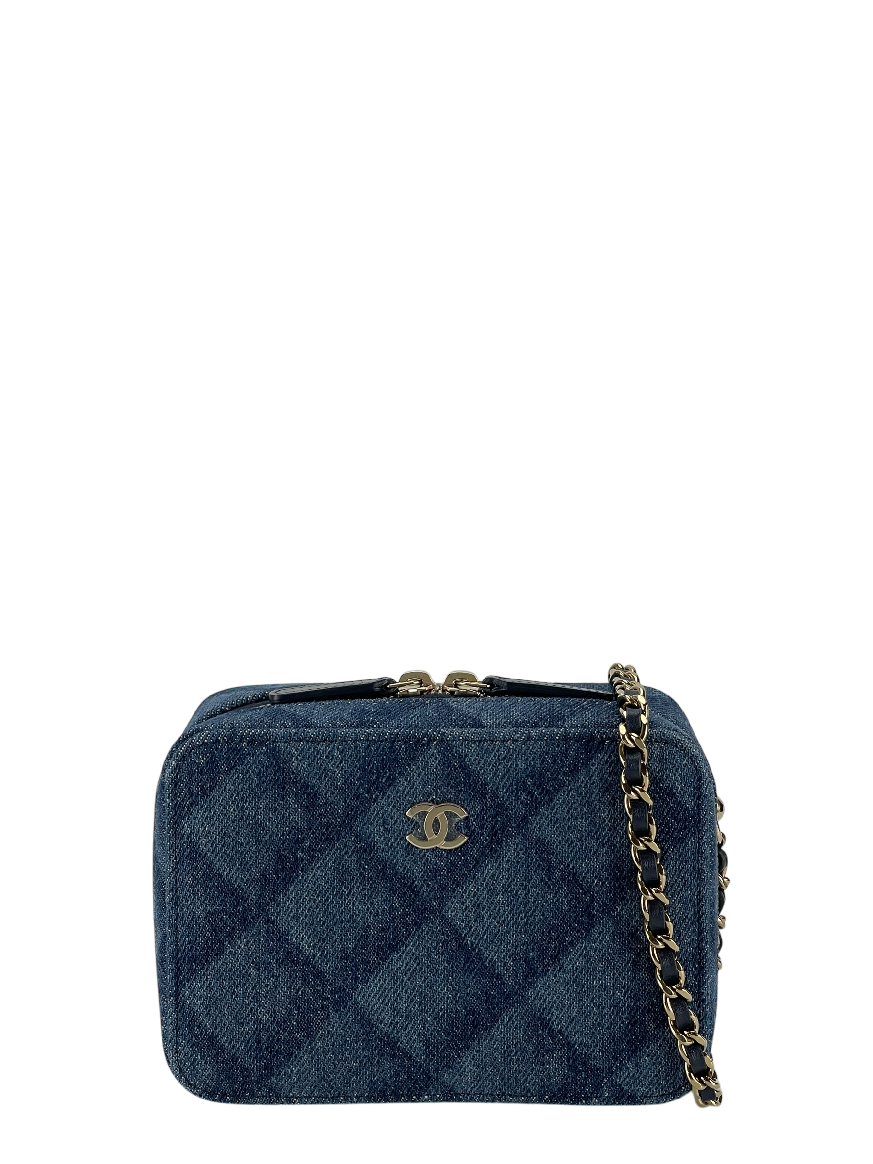 CHANEL - 22B Denim Crush Zip Around Chain Vanity Camera Case