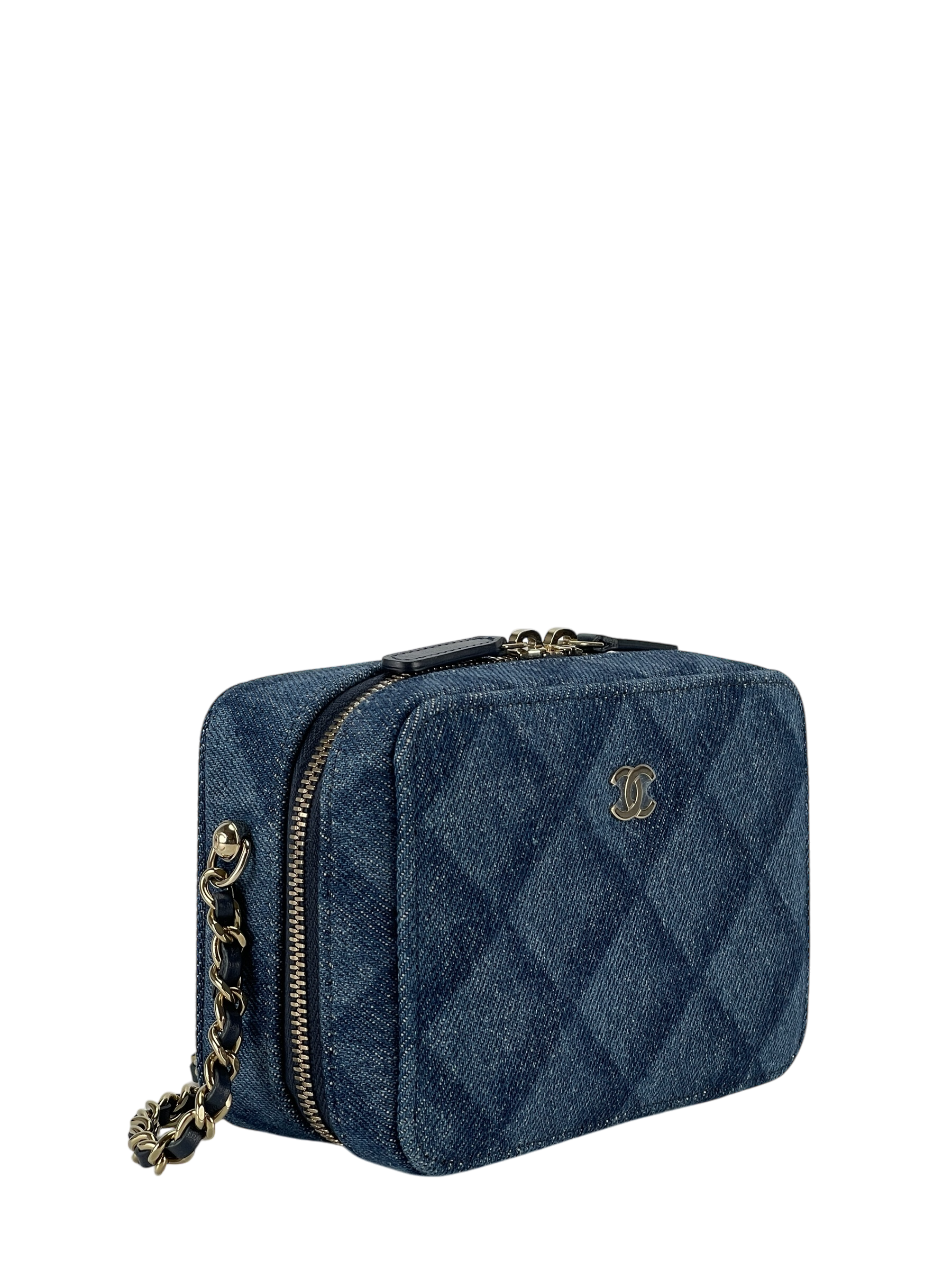 CHANEL - 22B Denim Crush Zip Around Chain Vanity Camera Case