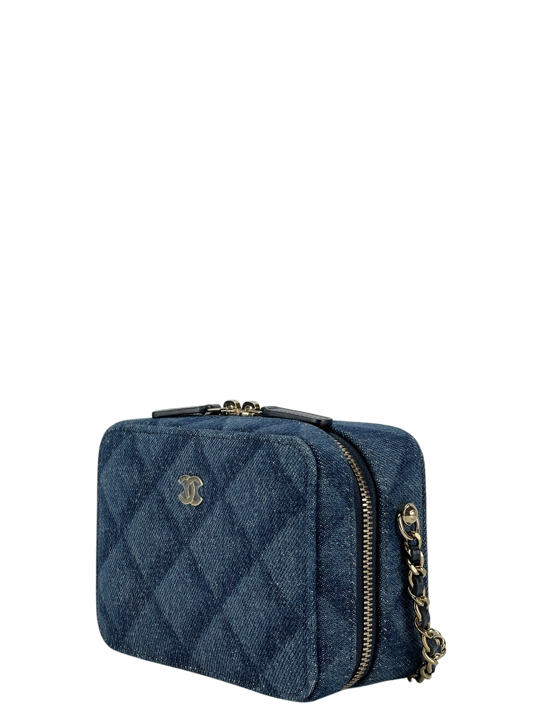 CHANEL - 22B Denim Crush Zip Around Chain Vanity Camera Case