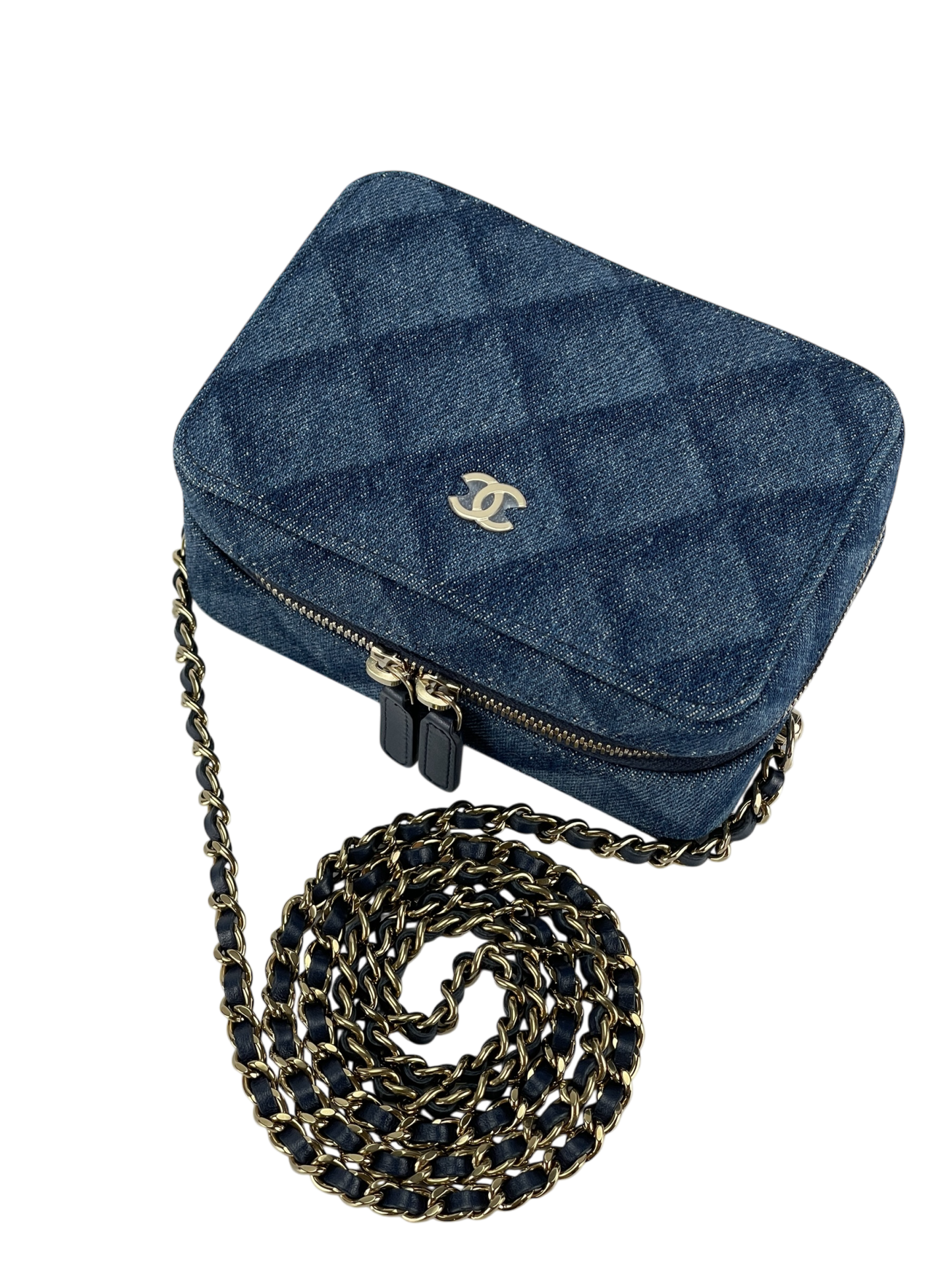 CHANEL - 22B Denim Crush Zip Around Chain Vanity Camera Case