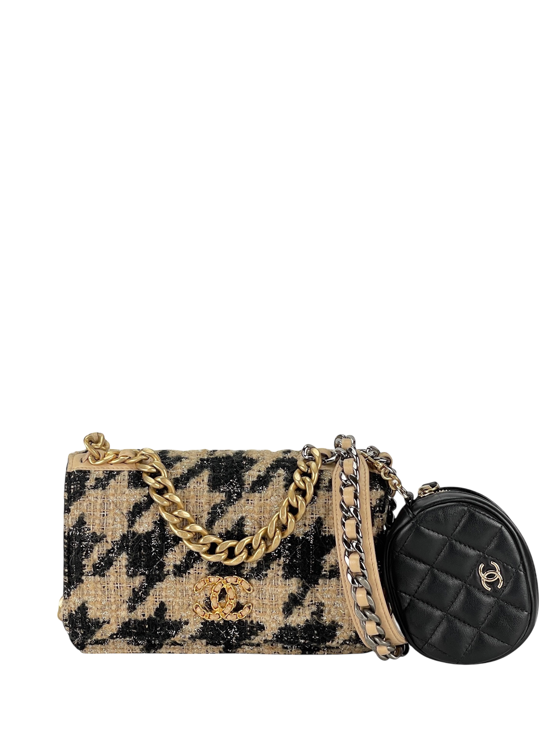 CHANEL - Houndstooth Tweed 19 Wallet On Chain With Pouch (WOC)