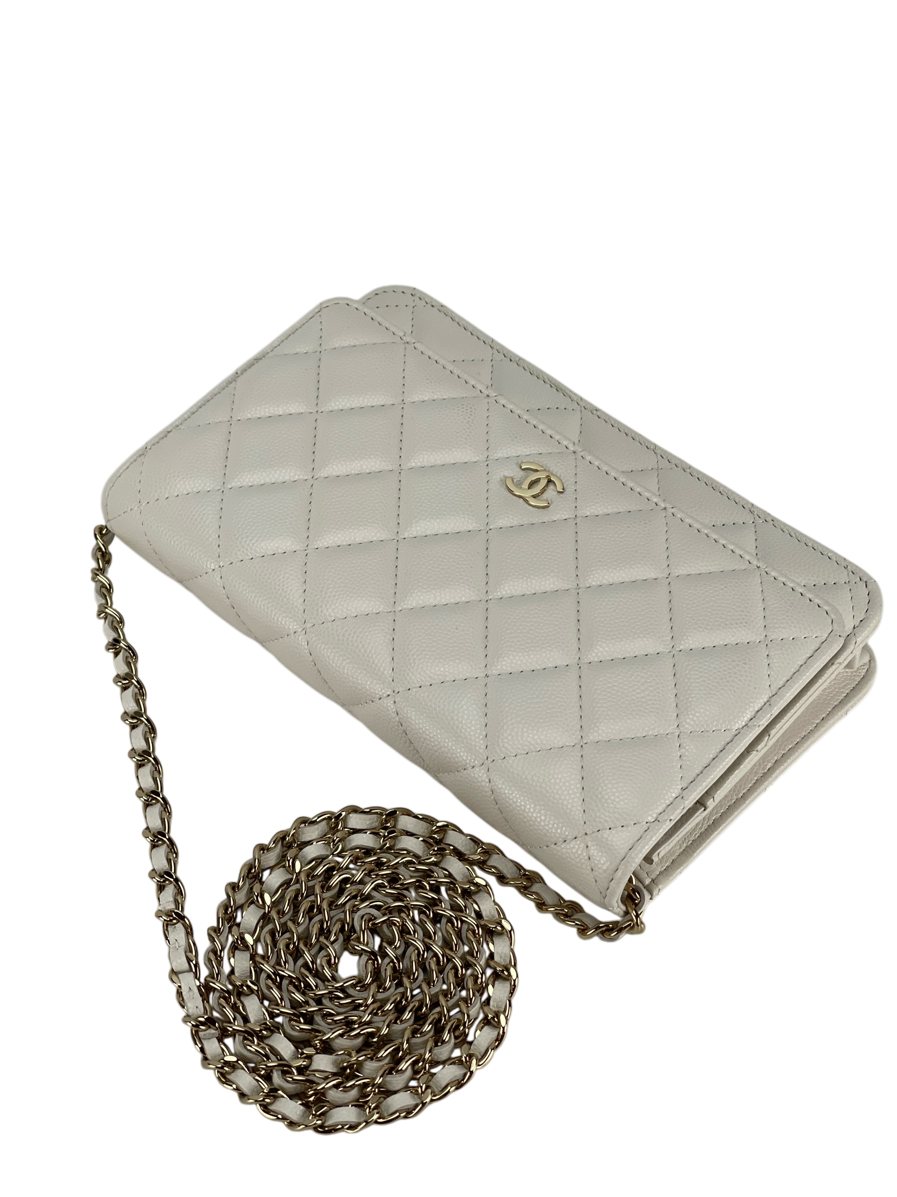 CHANEL - White WOC Cavair Leather Crossbody Bag