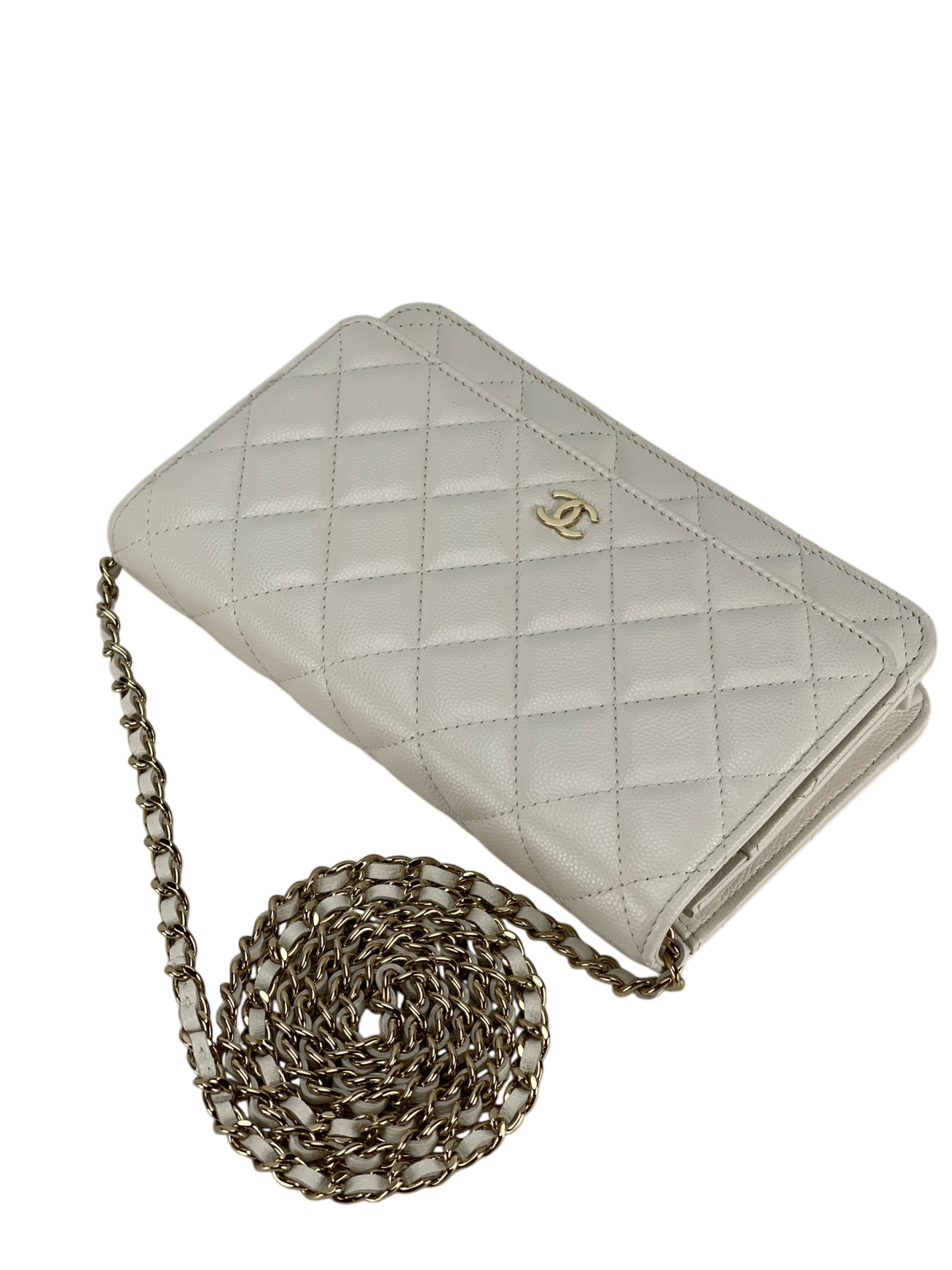 CHANEL - White WOC Cavair Leather Crossbody Bag